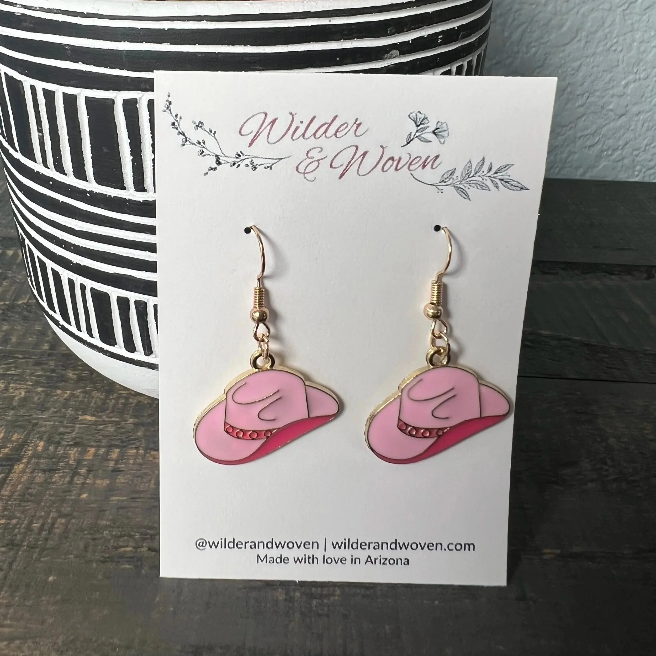 Blush Cowgirl Hat Charm Earrings