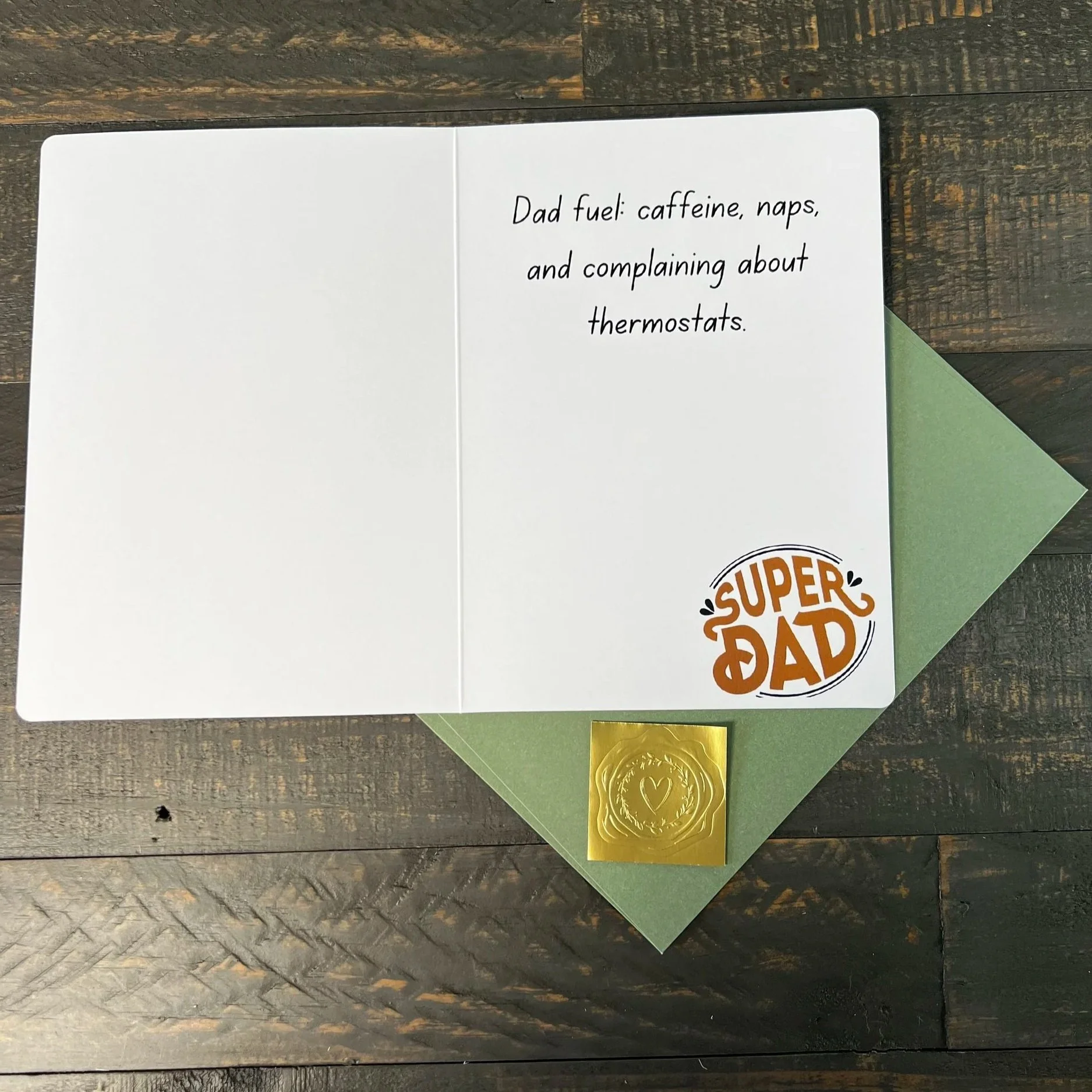 Father’s Day card displayed open with front cover and inside message visible