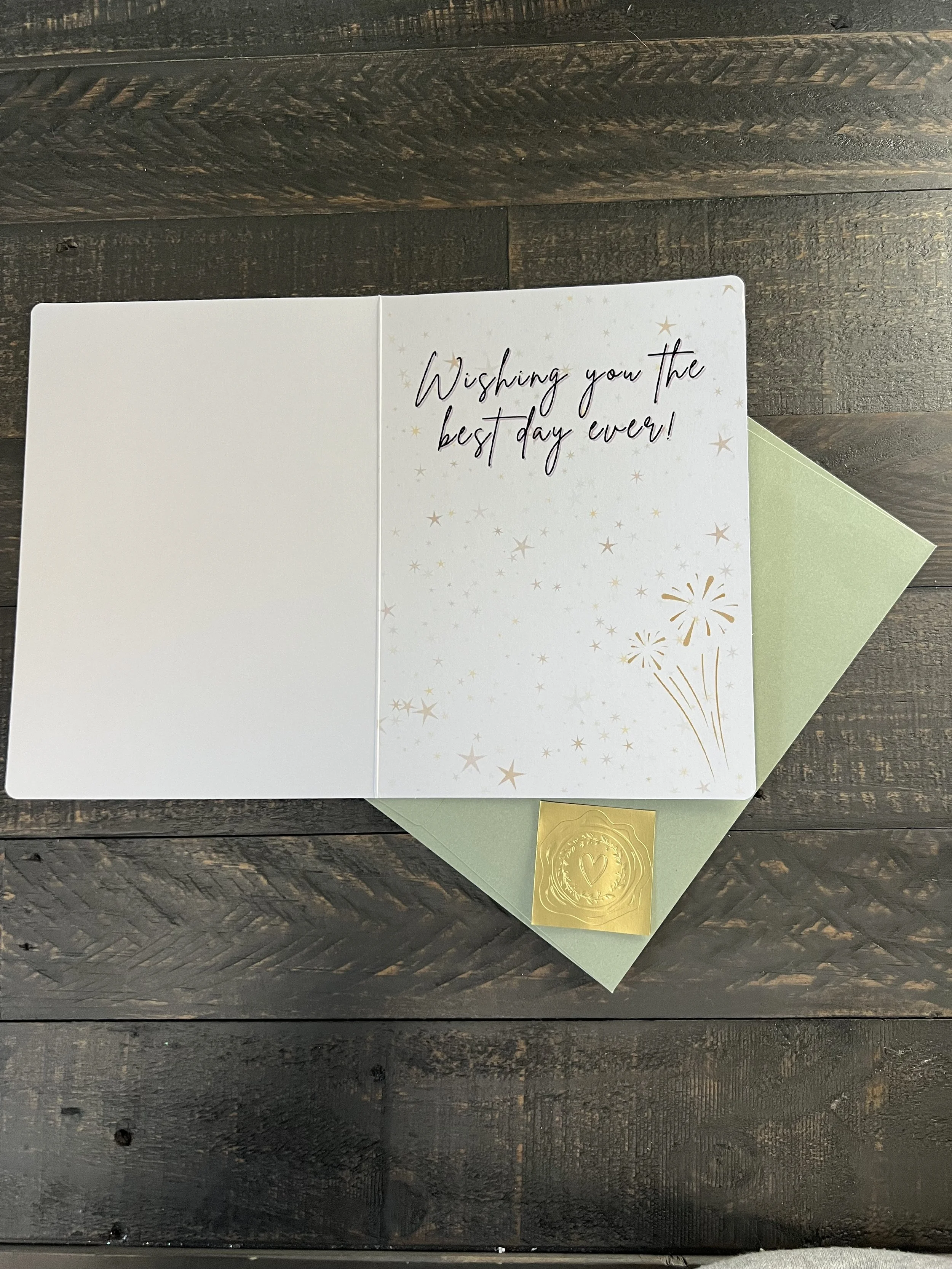 Inside of birthday card with printed message and blank space for personalization