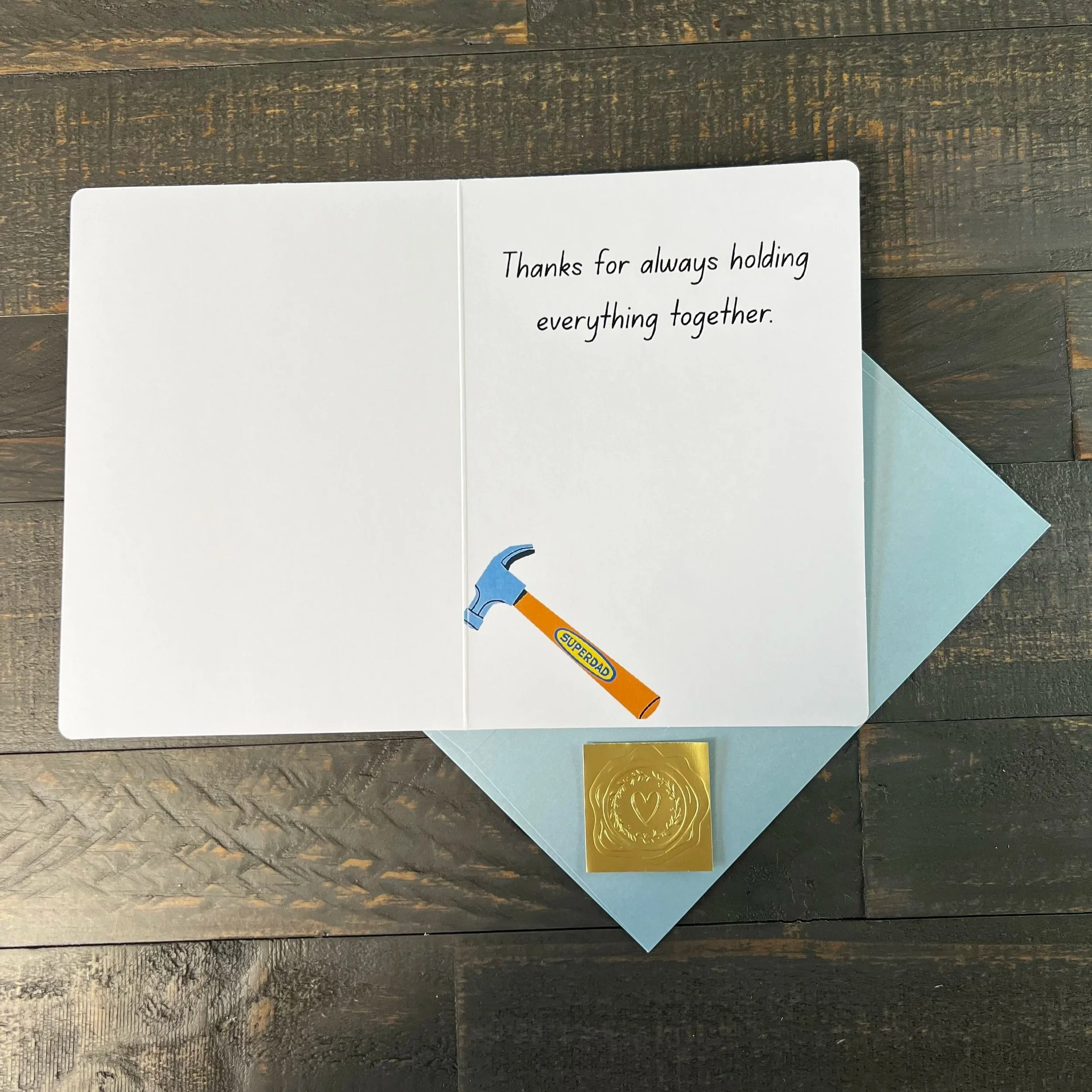 Inside message of Father’s Day card reading “Thanks for always holding everything together”