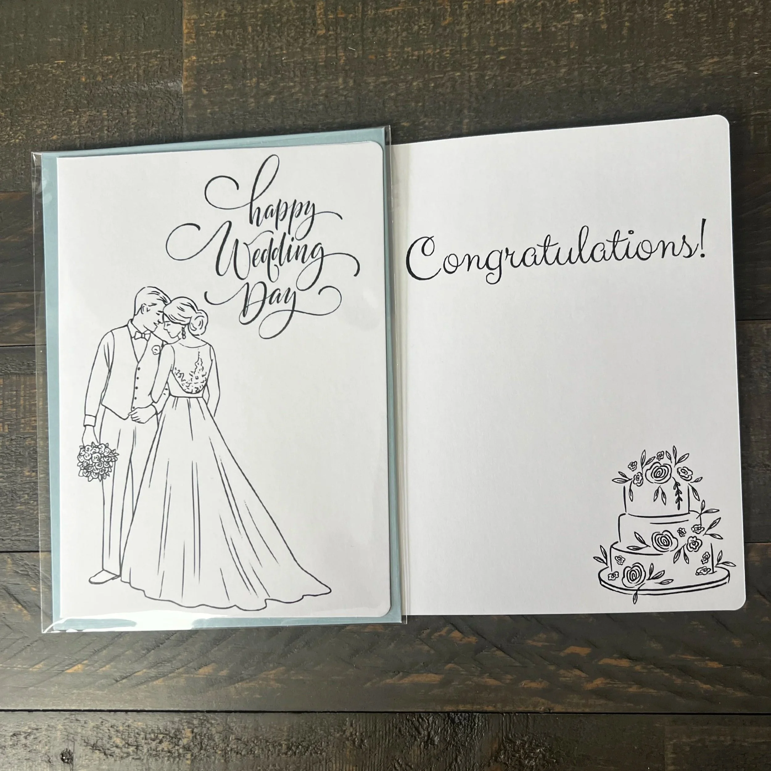 Front and inside of Happy Wedding Day Card showing the congratulations message.