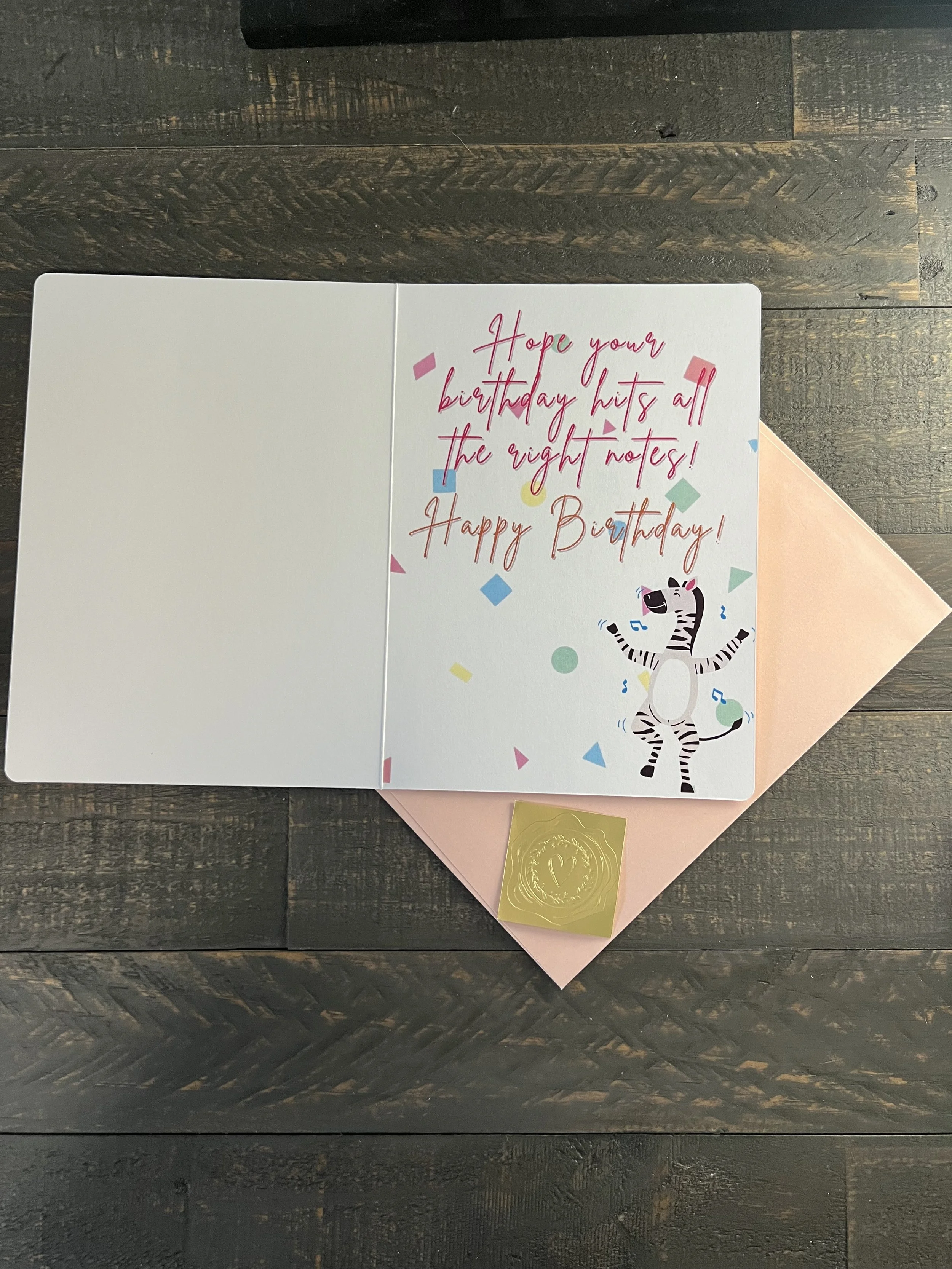 Inside of birthday card with printed message and blank space for personalization