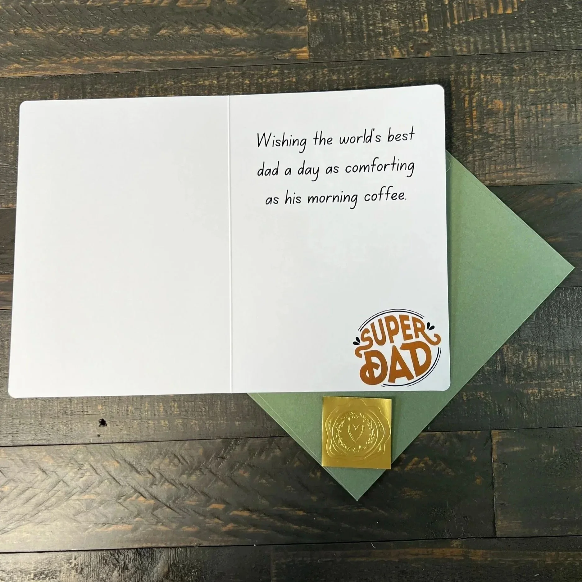 Open Father’s Day card with sentimental coffee-themed inside message