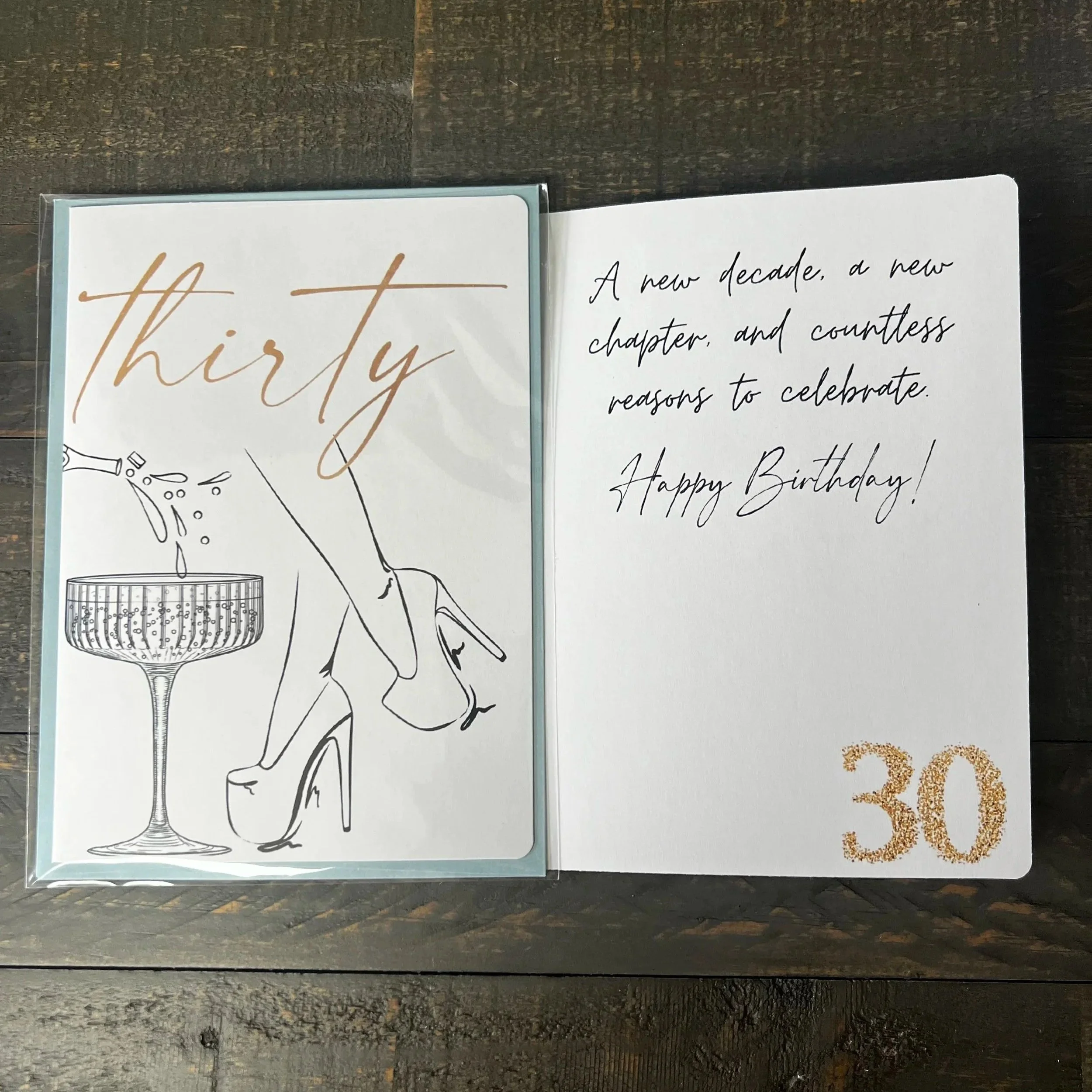 Inside of Thirty birthday card with birthday message.