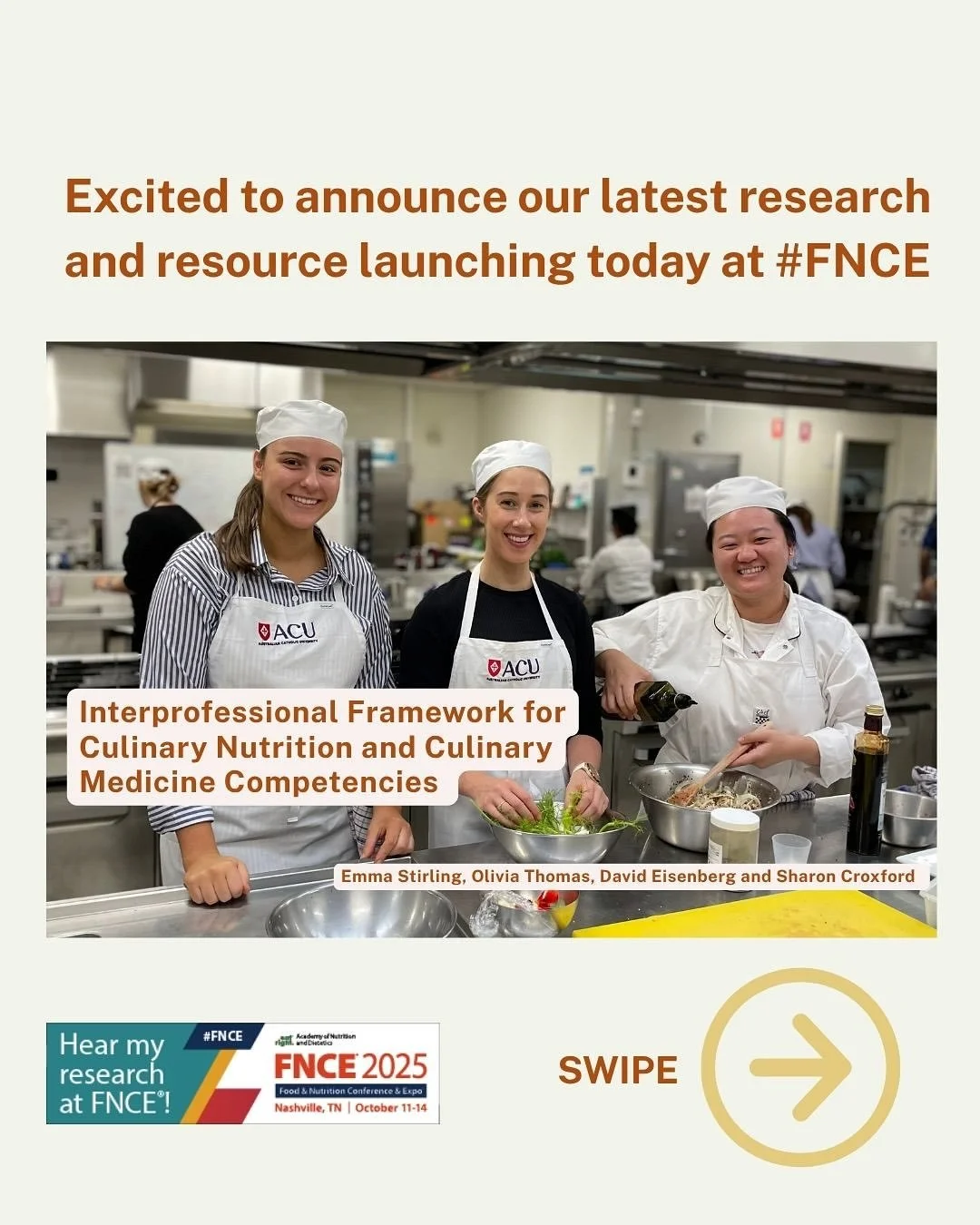 Excited to announce and launch our latest work today at #FNCE on the Interprofessional Framework of Culinary Nutrition and Culinary Medicine Competencies. We are honoured to be the winner of the Academy of Nutrition and Dietetics Council on Future Pr