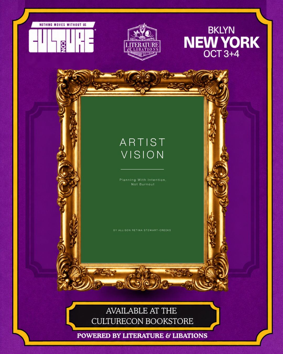 Artist Vision workbook featured at the CultureCon 2026 bookstore, powered by Literature & Libations.