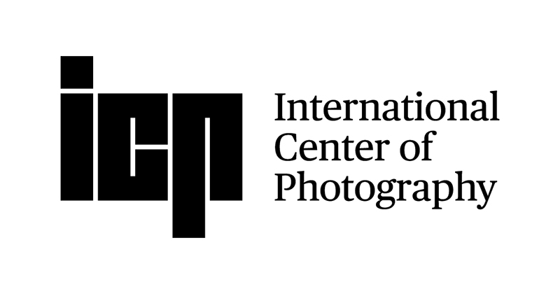 Logo for the International Center of Photography, featuring black stylized lowercase letters 'icp' alongside the organization's name in black text.