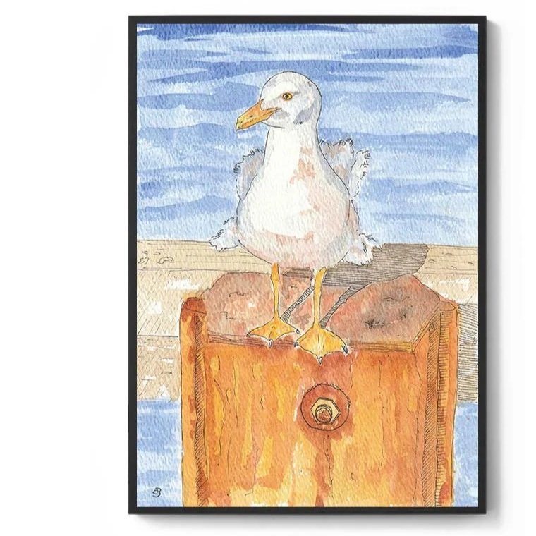 Seagull on the Lookout Watercolour Art Print