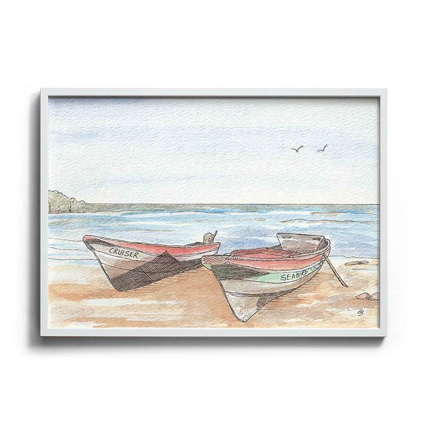 Serene Shoreline Boats Giclee Print