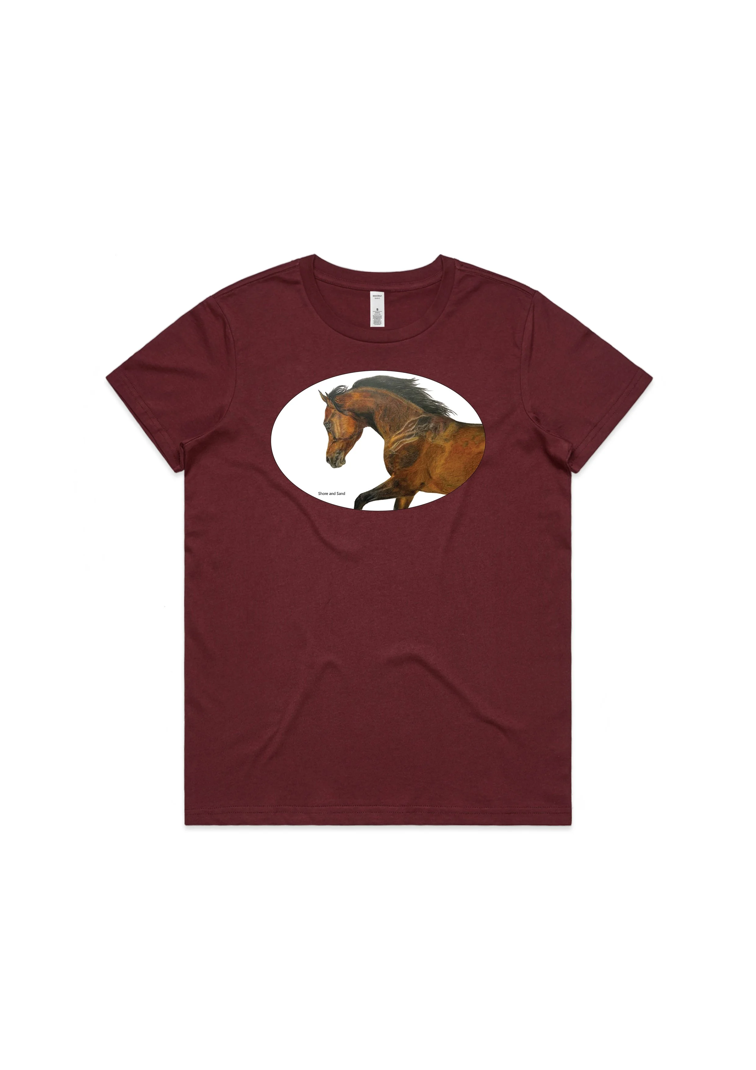 Arab Horse Art T-Shirt on Burgundy - SMALL