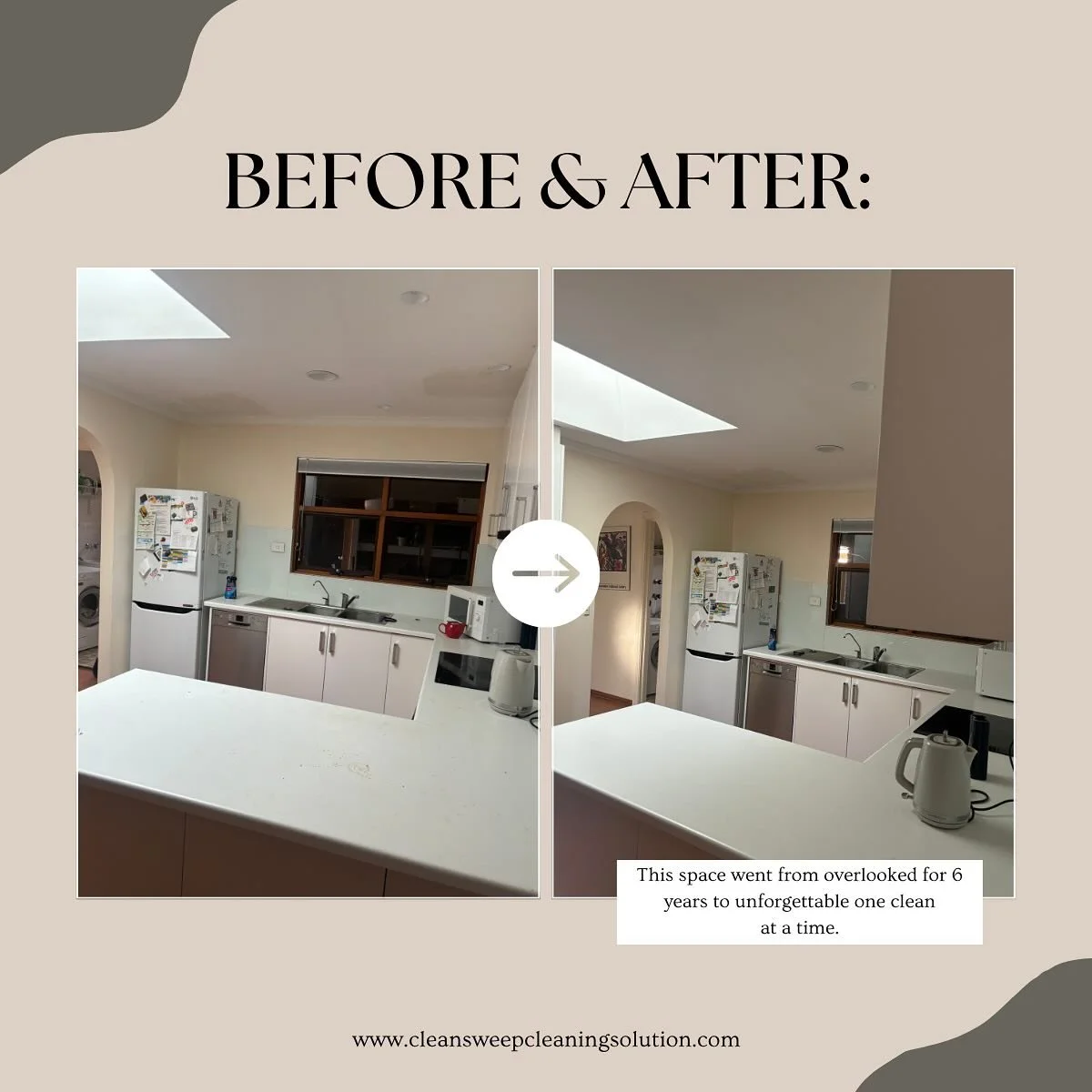 Before and after of the kitchen counter top, overlooked but never missed 😊✨

#cleansweepcleaningsolutions #cleansweepcleaningsolutionsadelaide #housecleaningservice #housecleaning #housecleaningadelaide #clean #cleaning