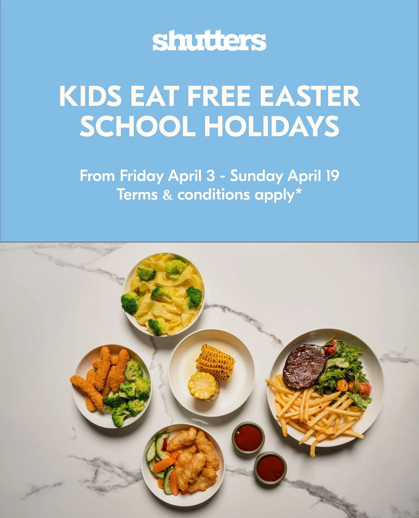 These Easter school holidays, kids eat free at Shutters. ☀️⁠
⁠
From Friday 5 April to Sunday 19 April, bring the family down to Coogee Beach for an easy lunch or relaxed dinner by the water, and little ones can enjoy a complimentary meal from our kid