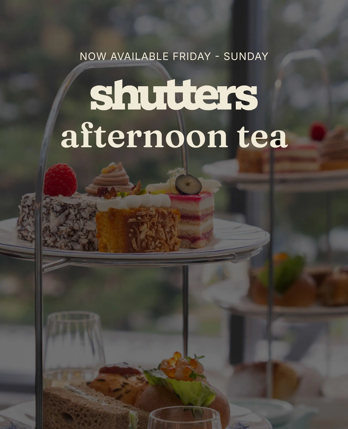 Mo&euml;t on arrival. Origin teas, Campos coffee. Three tiers in-house &mdash; prawn brioche, almond cake with rose and pistachio, scones with Cuttaway Creek jam. Afternoon tea at Shutters. Bookable now.⁠
⁠
Friday to Sunday from 12pm. $85 per adult. 