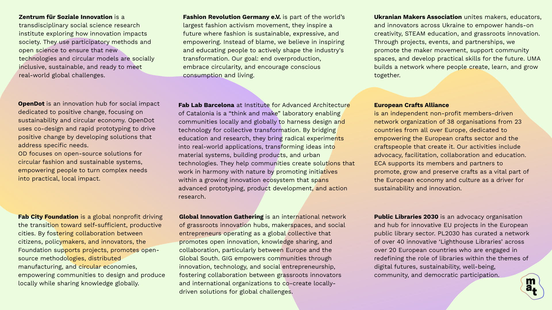 texts about each partner from the make-a-thek consortium