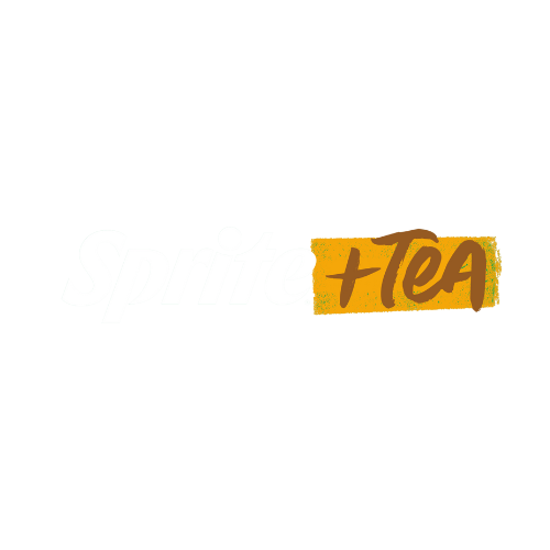 Sprite + Tea logo on a black background with white and orange text.