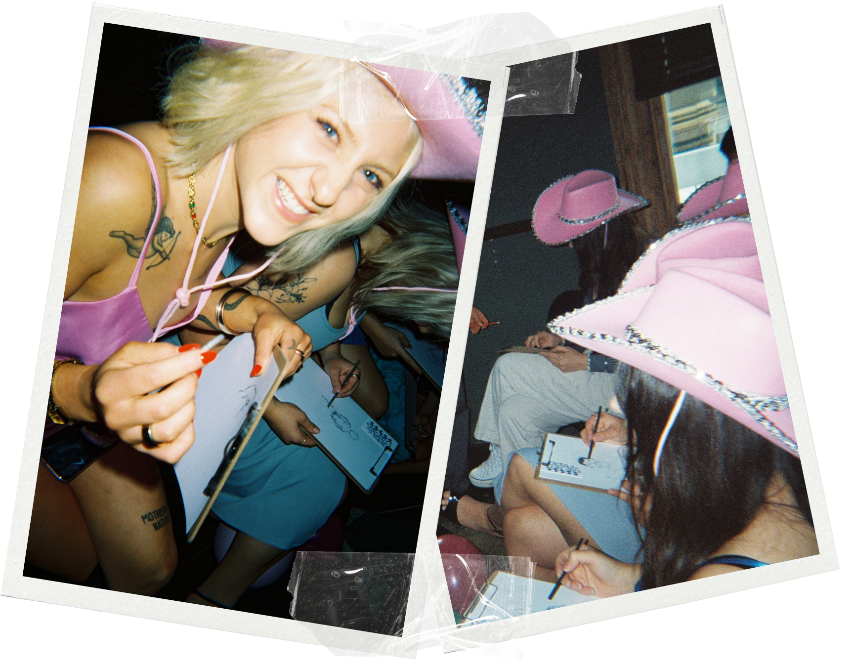 Ladies at a hens party in Brisbane with clipboards and charcoal for a life drawing class