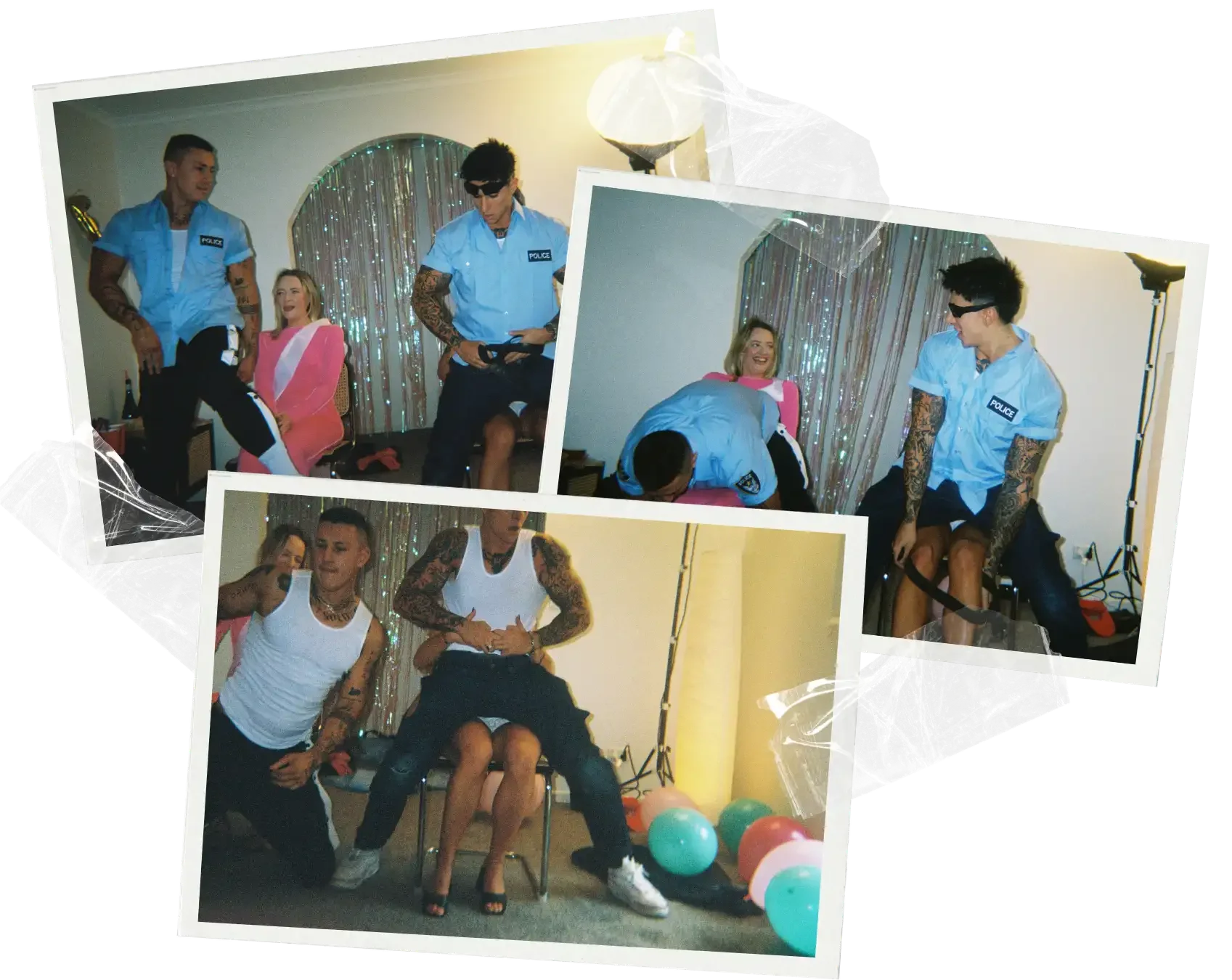 Candid photos from a double male stripper show in a Melbourne living room for young ladies at a hens party