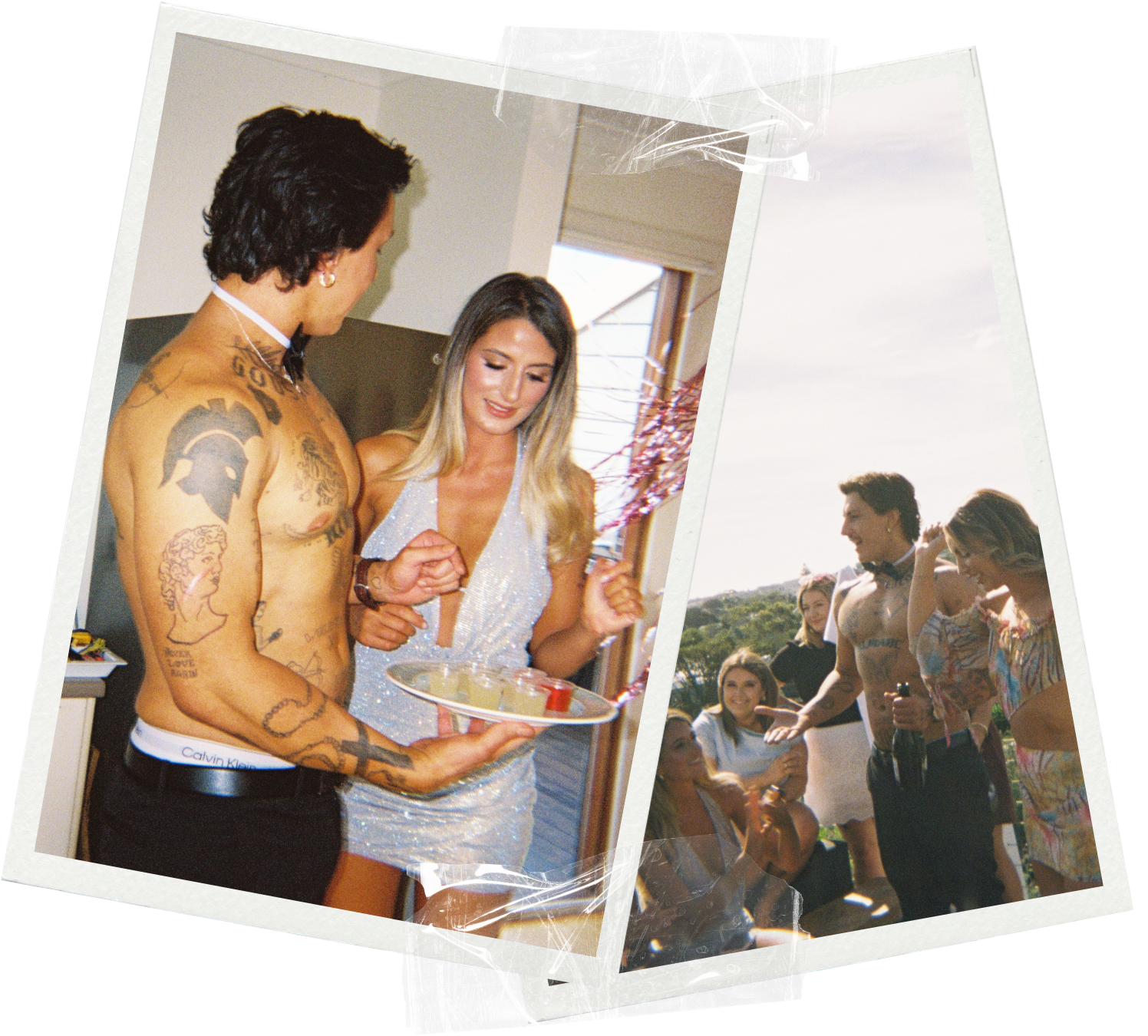 Topless waiter taking group photos with the bride and bridesmaids at a hens party in Wodonga