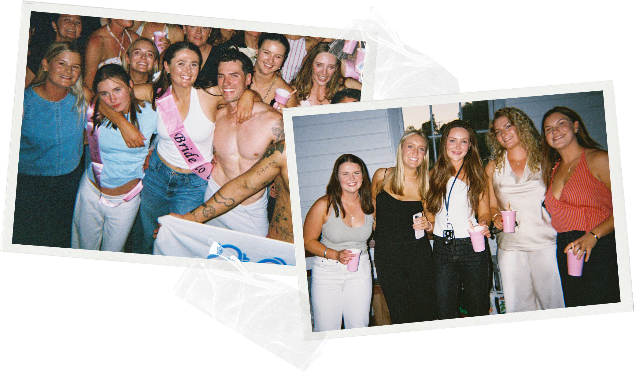 Topless waiter posing for a group photo with young ladies at a hens night party in Perth