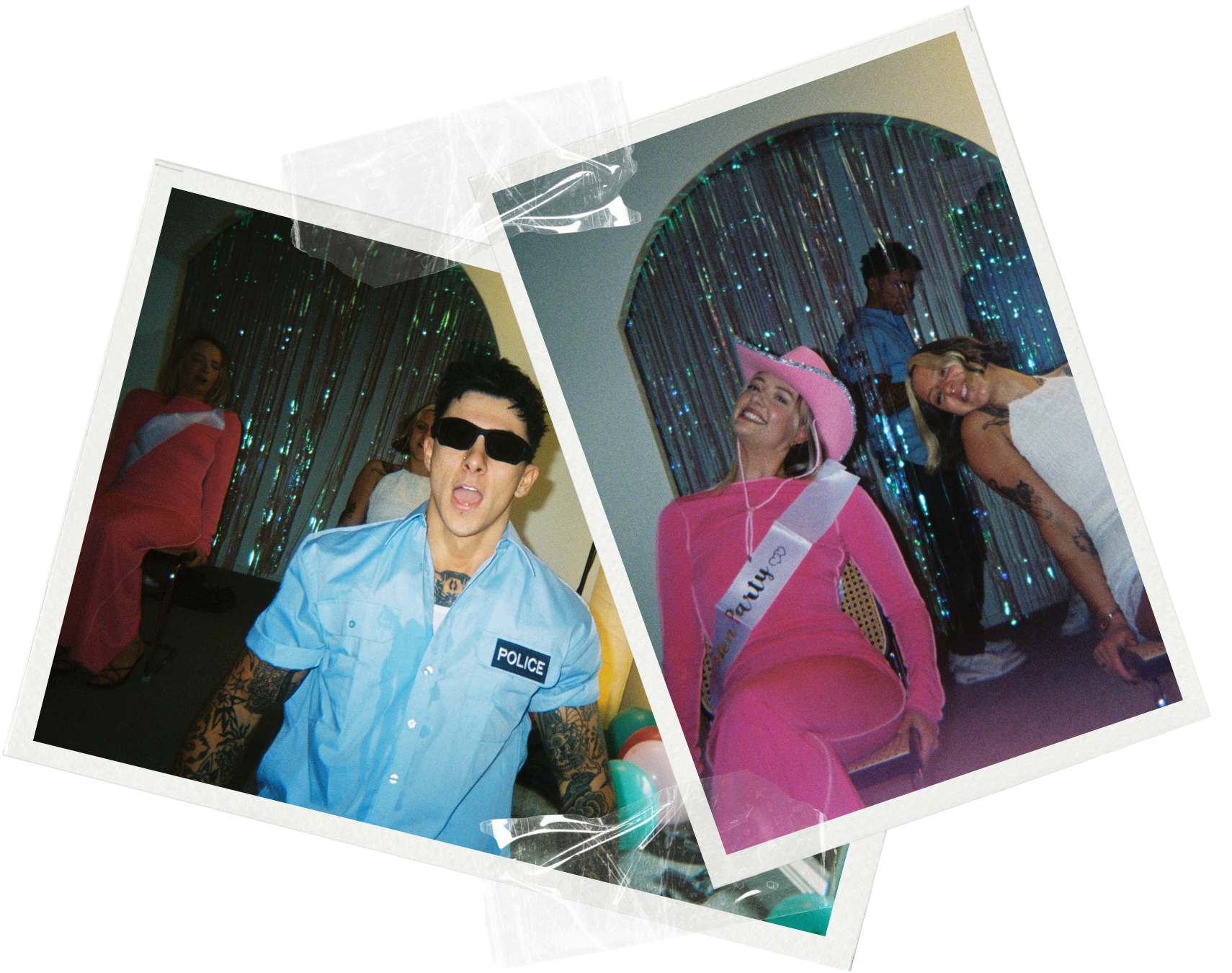 Hens party group on the Mornington Peninsula posing with a 1-800 HOT COPS male stripper after their show at a Rye beach house