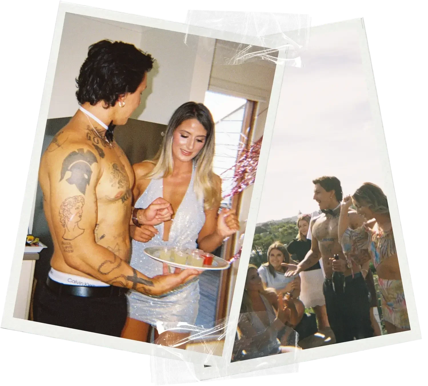 1-800 HOT COPS topless waiter serving drinks at a Sunshine Coast beach house party.