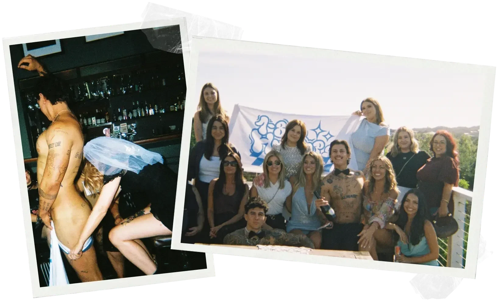 a group photo from a hens party in Central West NSW with a topless waiter