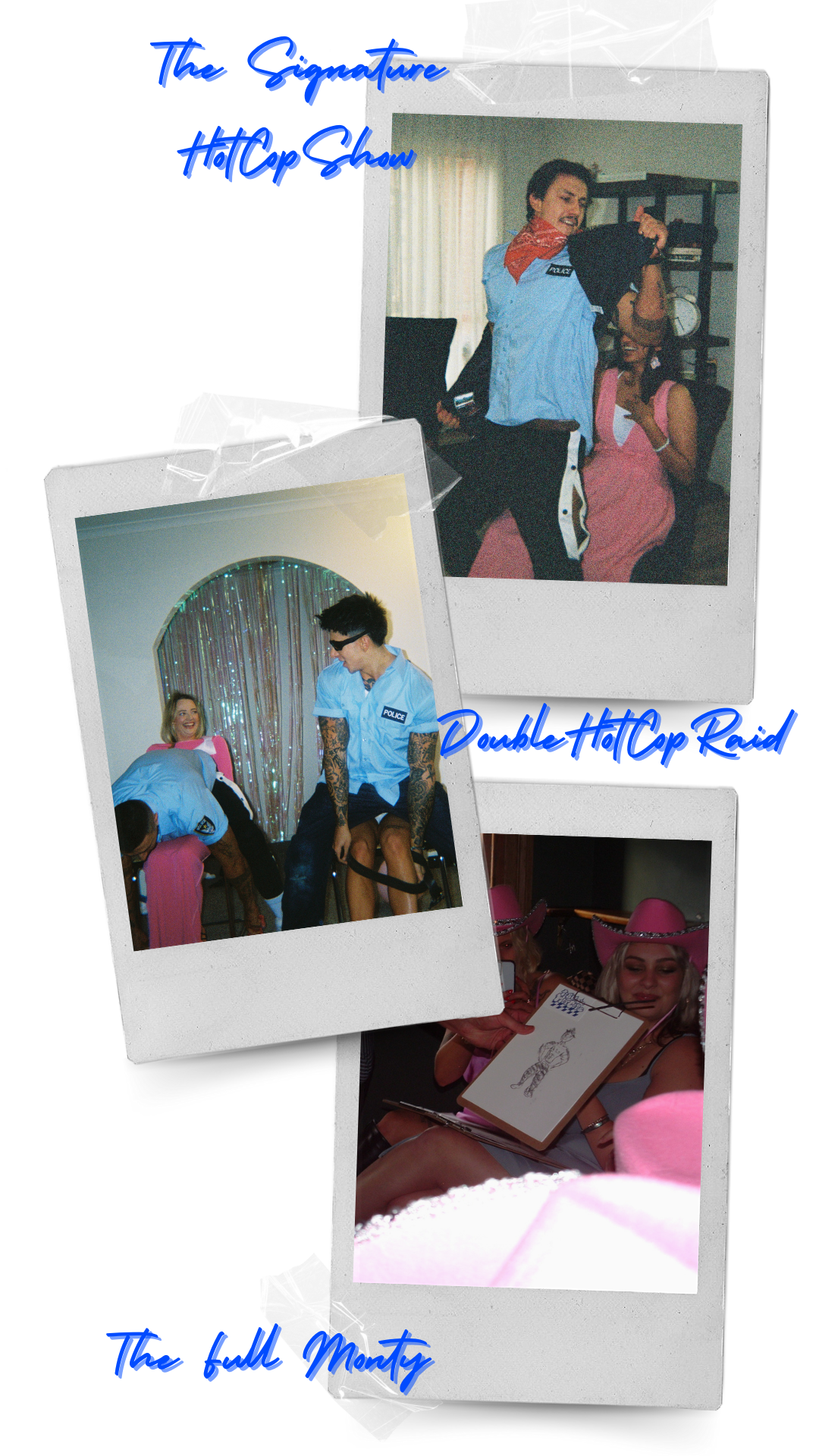 HotCop male stripper packages Australia - Signature show, Double Raid, and Full Monty Combo