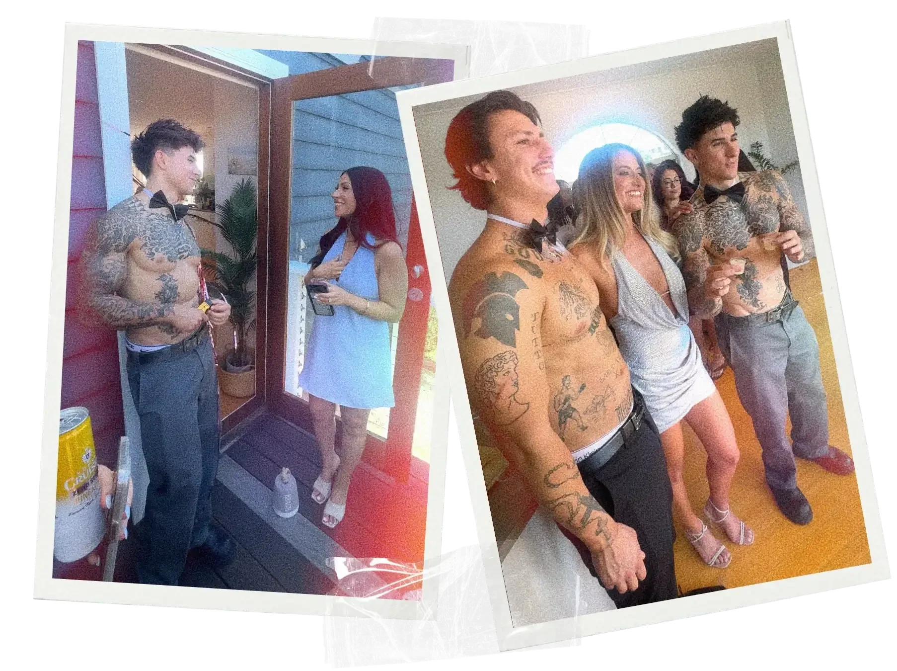 1-800 HOT COPS topless waiter serving drinks at a Byron Bay hens party, professional entertainment in a private venue.