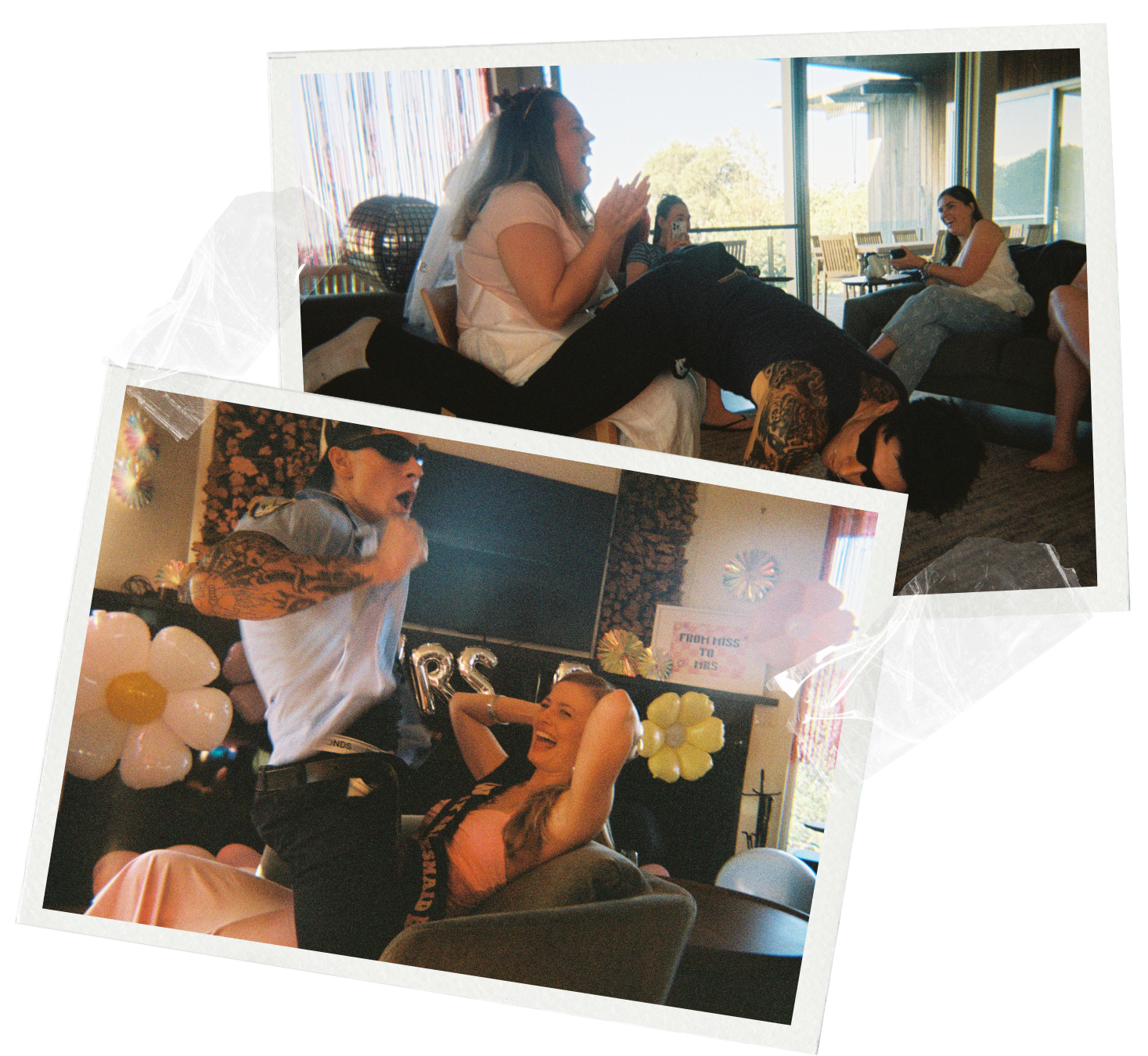 Male stripper performing a Signature HotCop Strip Show for a living room of hens in Toowoomba as they watch and film