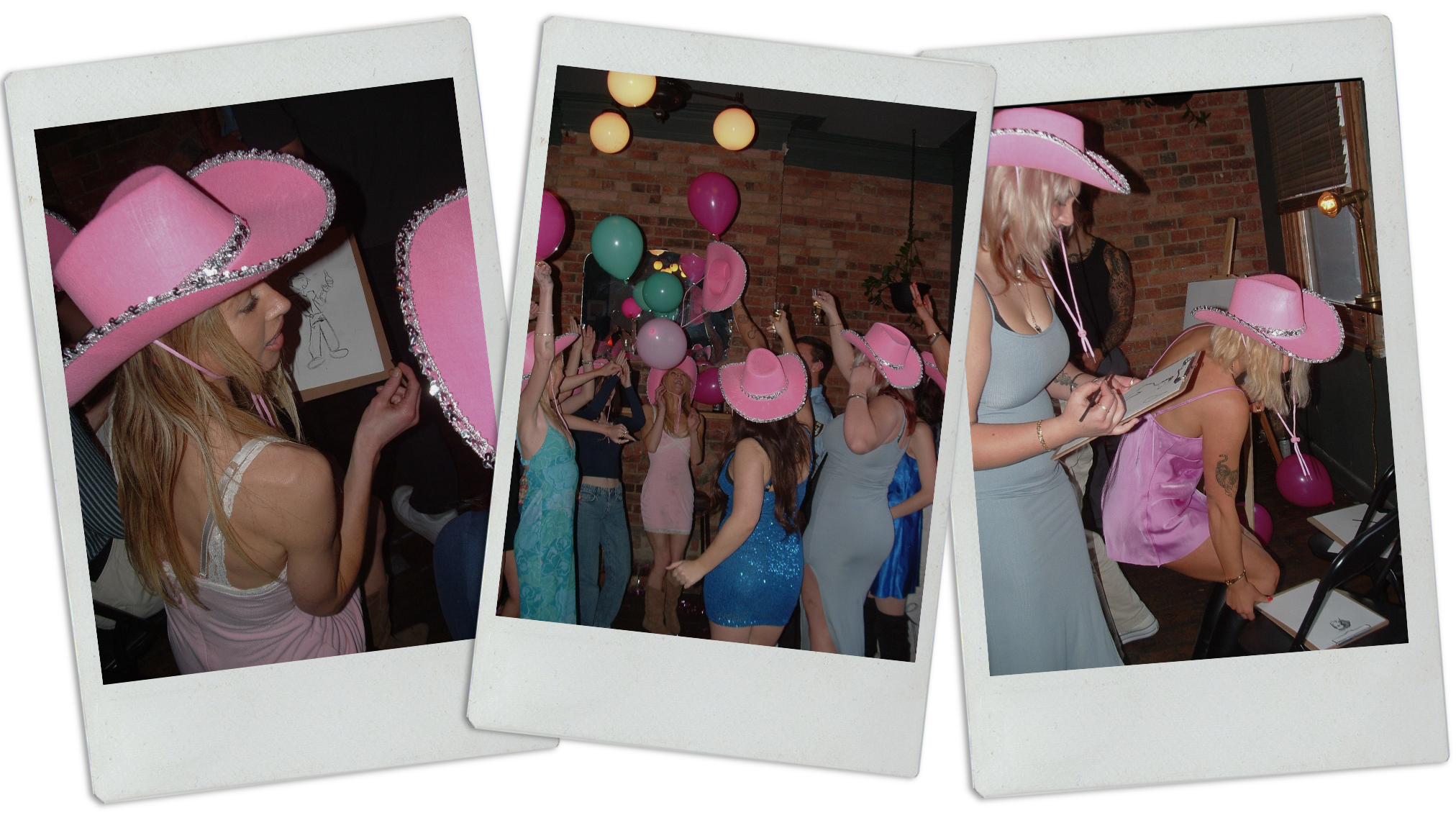Gold Coast hens party guests enjoying a private paint and sip style activity (polaroid collage)