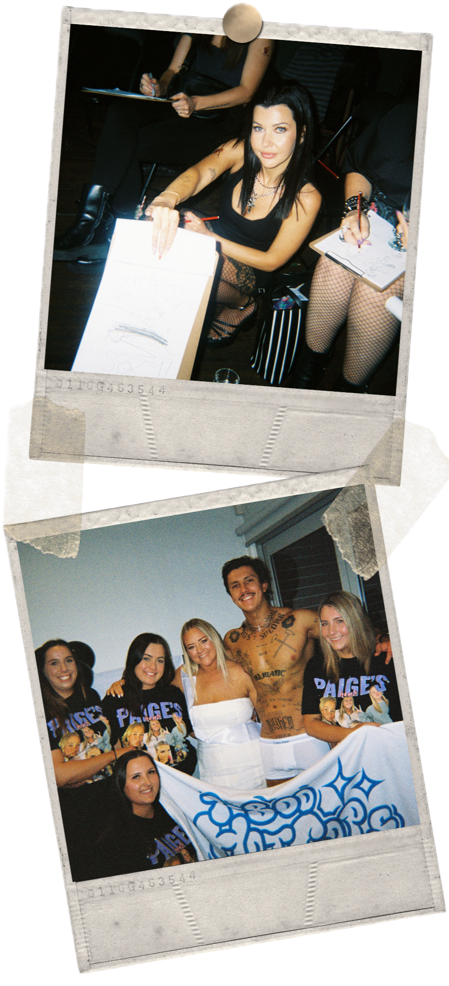 Shepparton hens party package options shown in polaroid photos - girls night moments, laughs, and 1-800 HOT COPS entertainment.