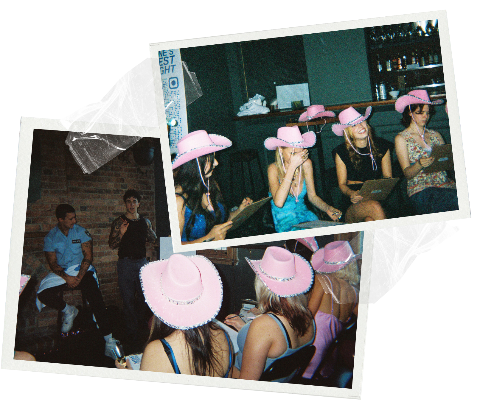 Candid shots of hens laughing and giggling during a 60 minute sketch and sip life drawing class at a hens party in Toowoomba