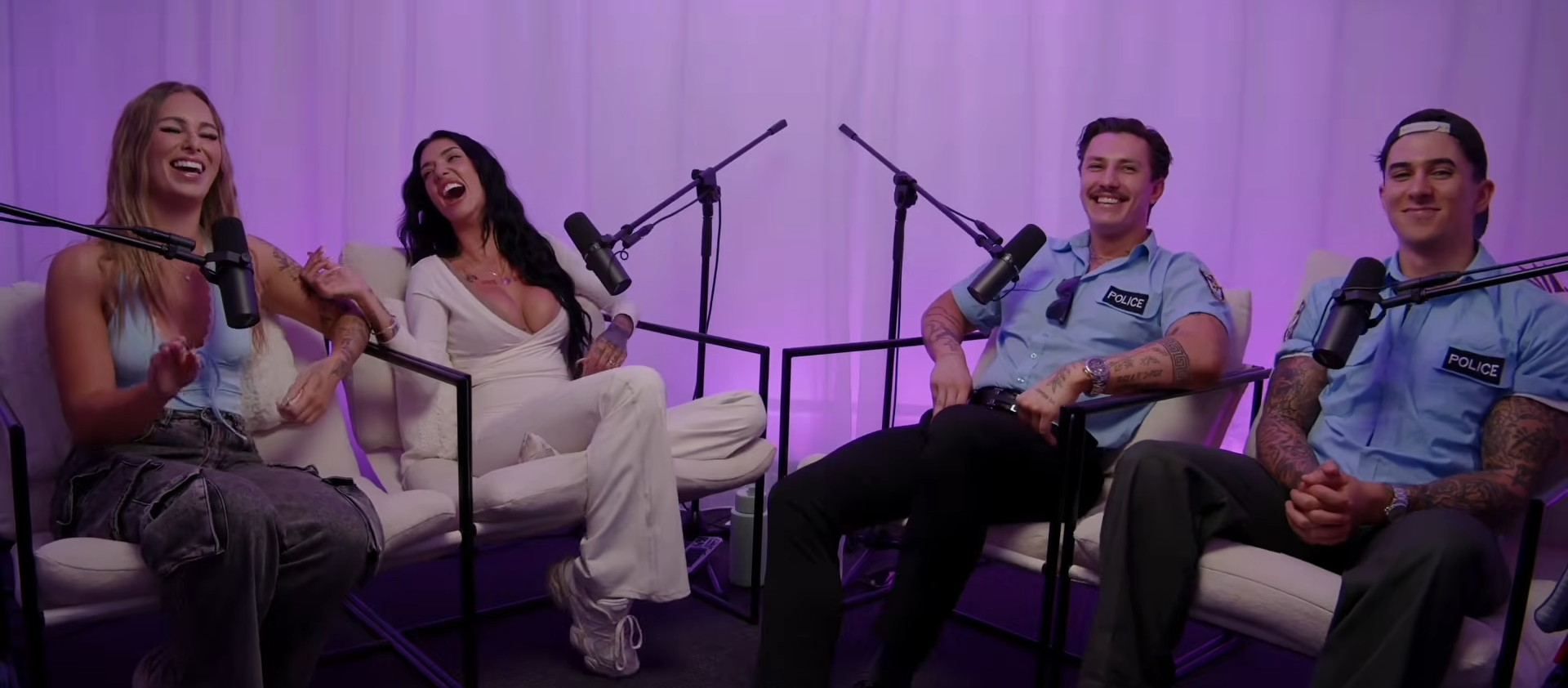1-800 HOT COPS Male Strippers from Melbourne sitting down for a podcast episode with Krystal & Tori from the Naked Truth
