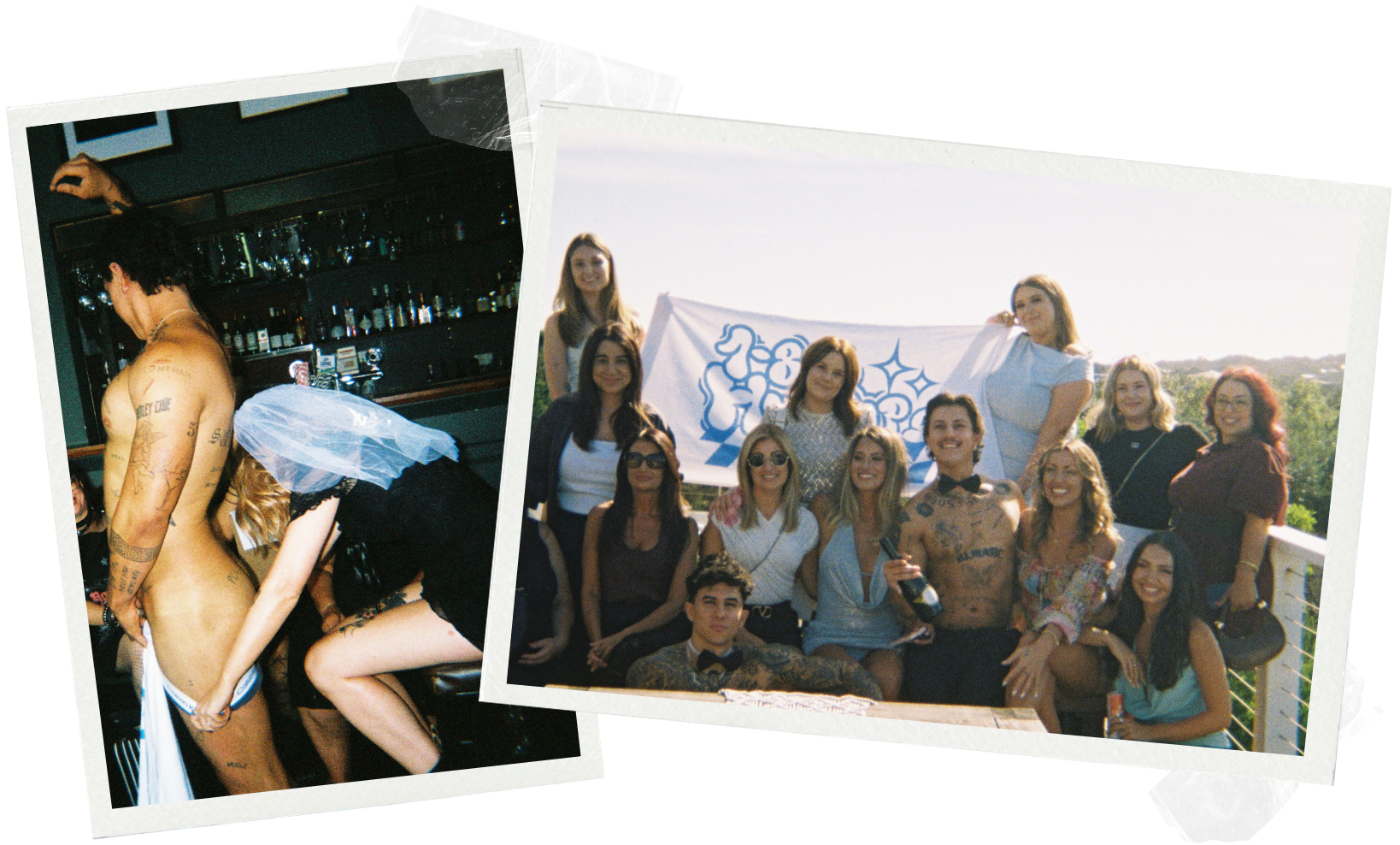 Group photos and candid shots of girls at a hens party in perth interacting and mingling with their apron-only topless waiter.