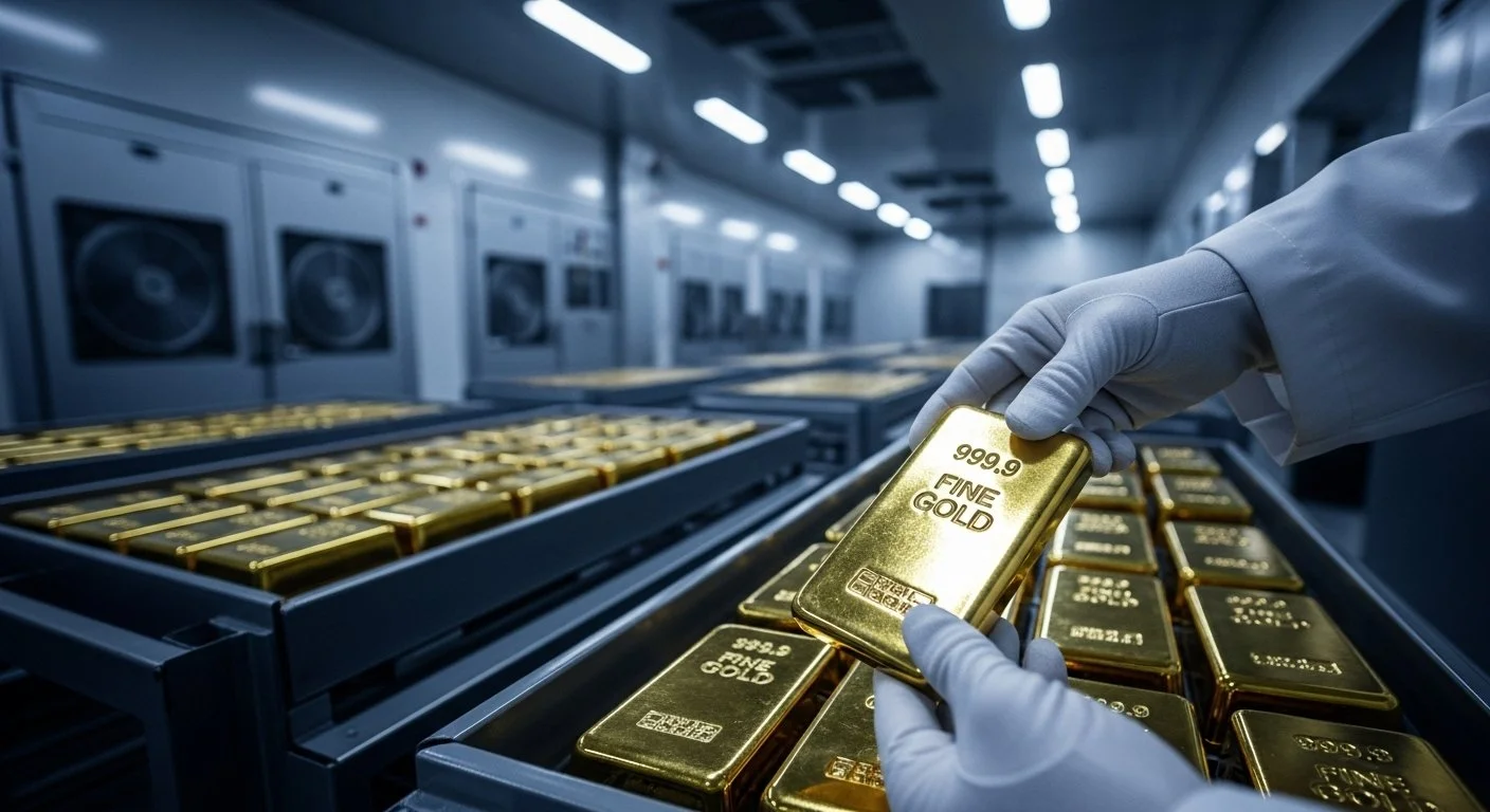Trays of freshly minted and certified fine gold bars