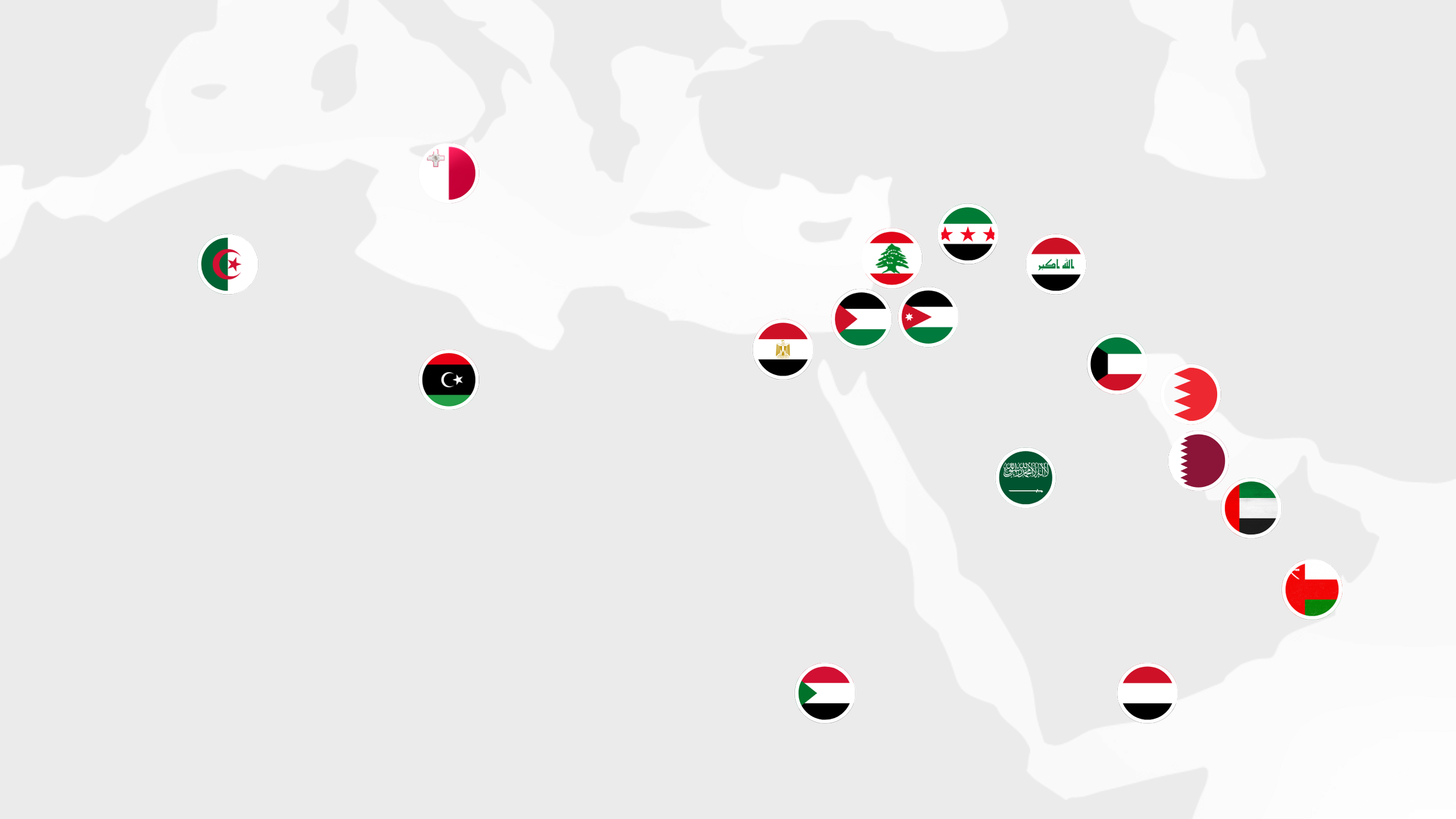 Map of the Middle East and North Africa with country flags over each country.