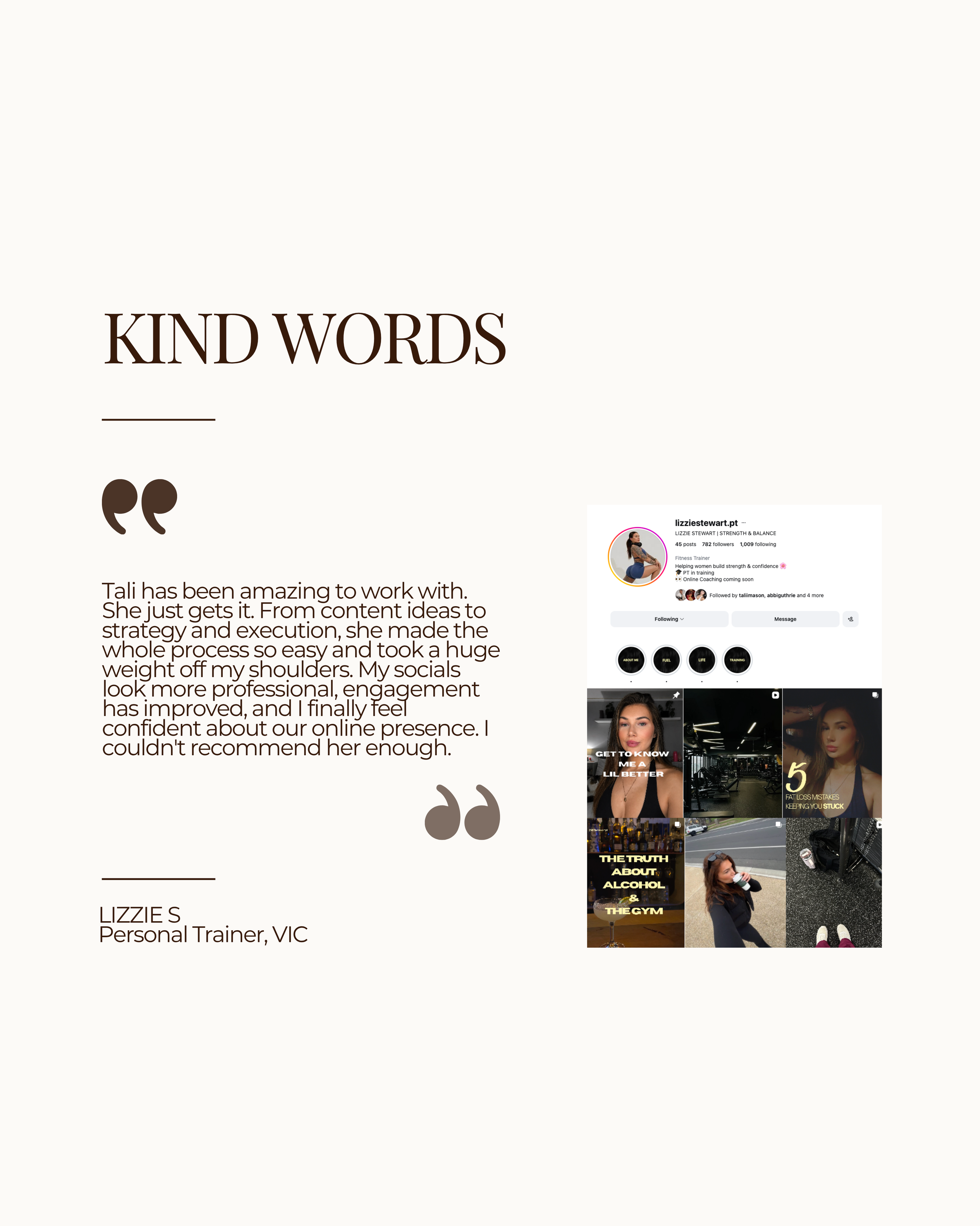 Client testimonial portfolio page template highlighting customer feedback, social proof and business credibility within a Canva marketing portfolio.