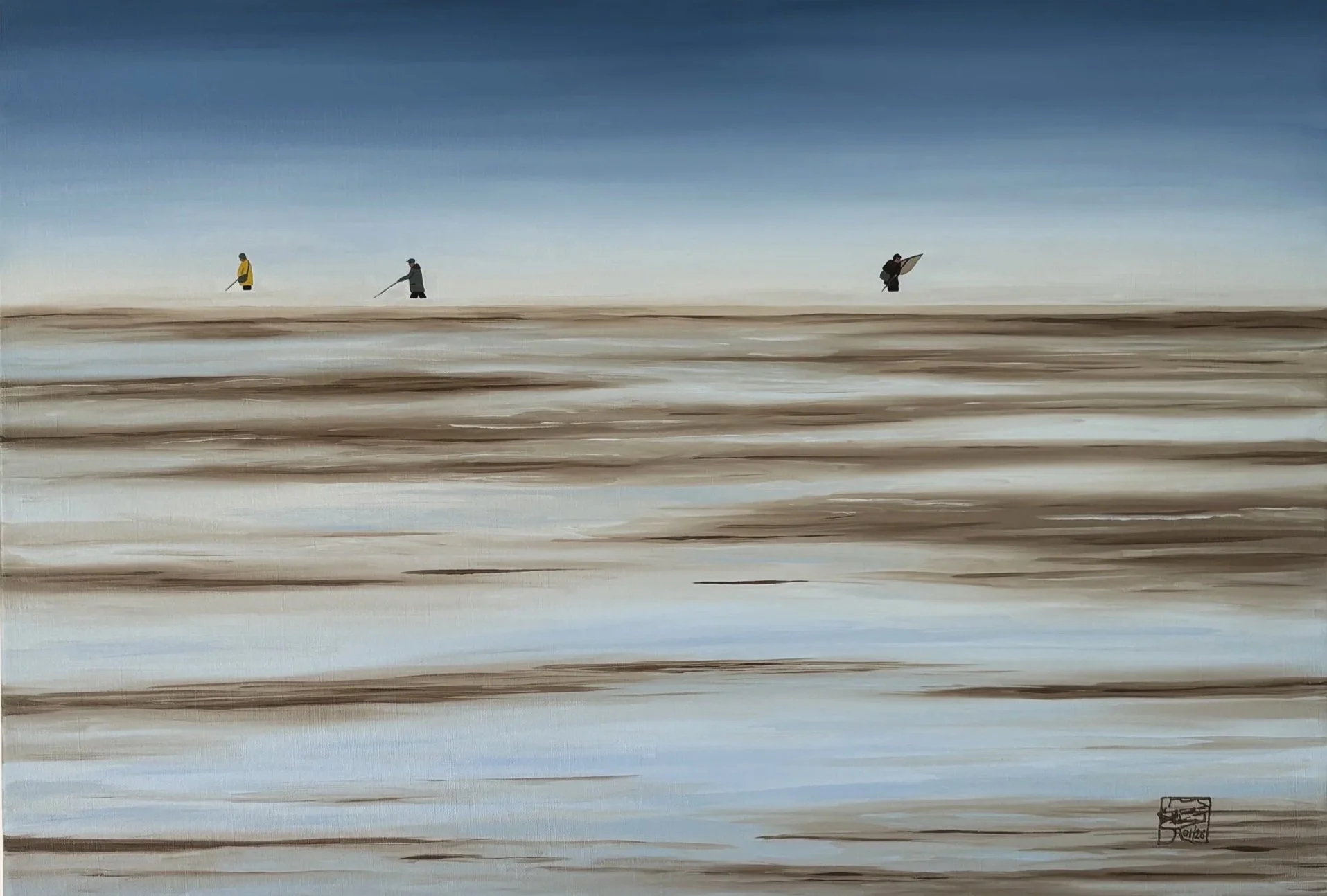 Pêche à la crevette peinture à l'huile Dominique BONNEAU