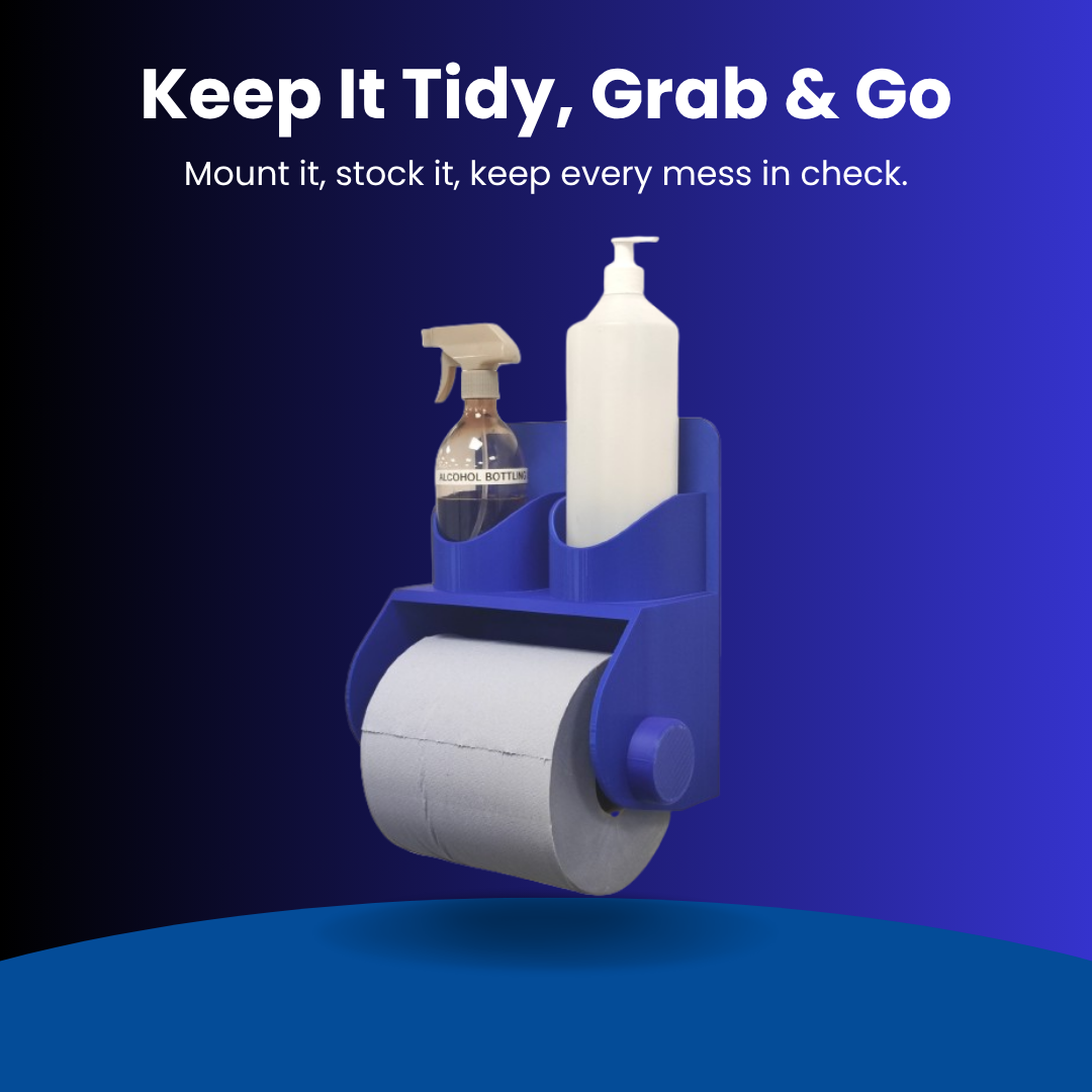 Wall-Mounted Cleaning Station – Holds Spray Bottles & Blue Roll • Ideal for Workshops, Kitchens, Warehouses, Medical, & Gyms Education 24x29x16.7 cm