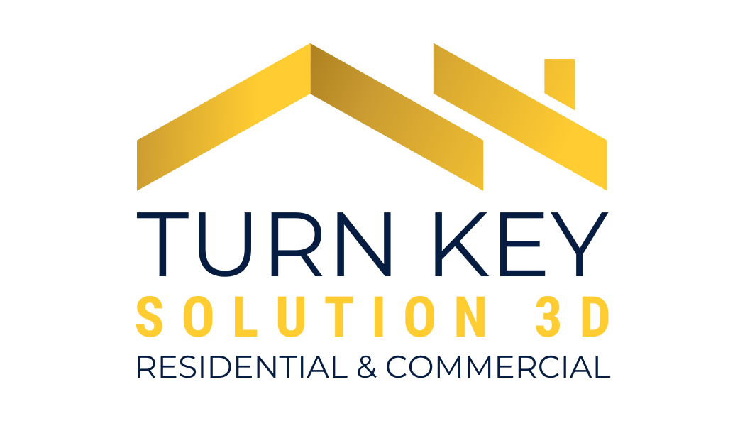 Logo for Turn Key Solution 3D with a stylized house roof and text "Residential & Commercial."