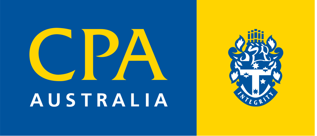 CPA Australia logo with blue and yellow design featuring the word 'CPA' and a crest including the word 'Integrity.'