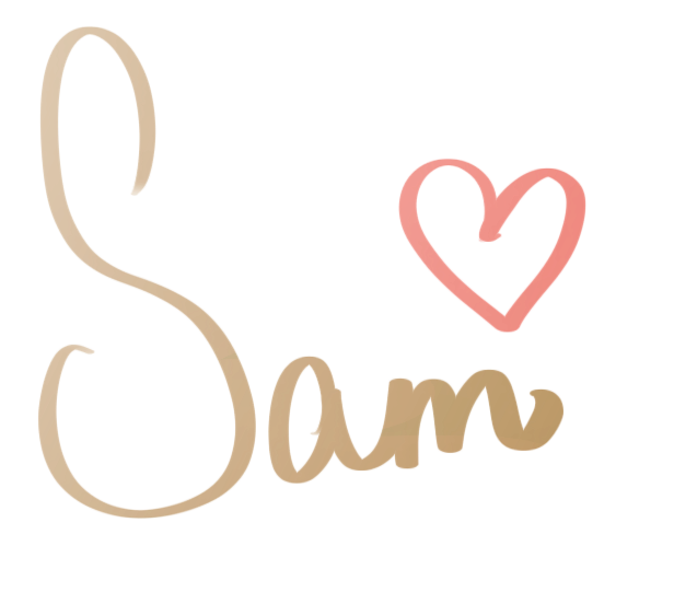 The word "Sam" written in stylish cursive with a red heart above it.