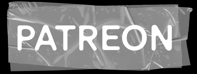 A banner with the word 'Patreon' in white bold letters on a distorted background.