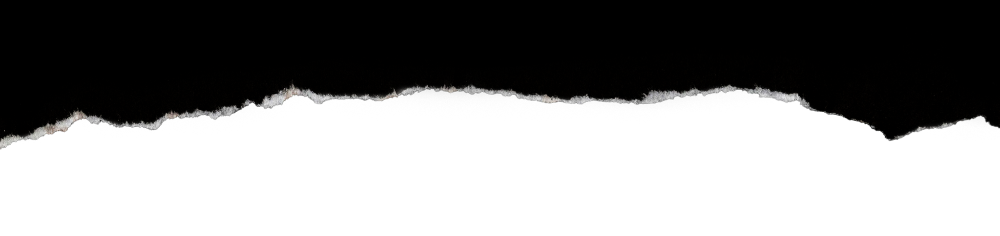 a torn photographic image with frayed edges showing a black background and dark, cloudy sky above a body of water.