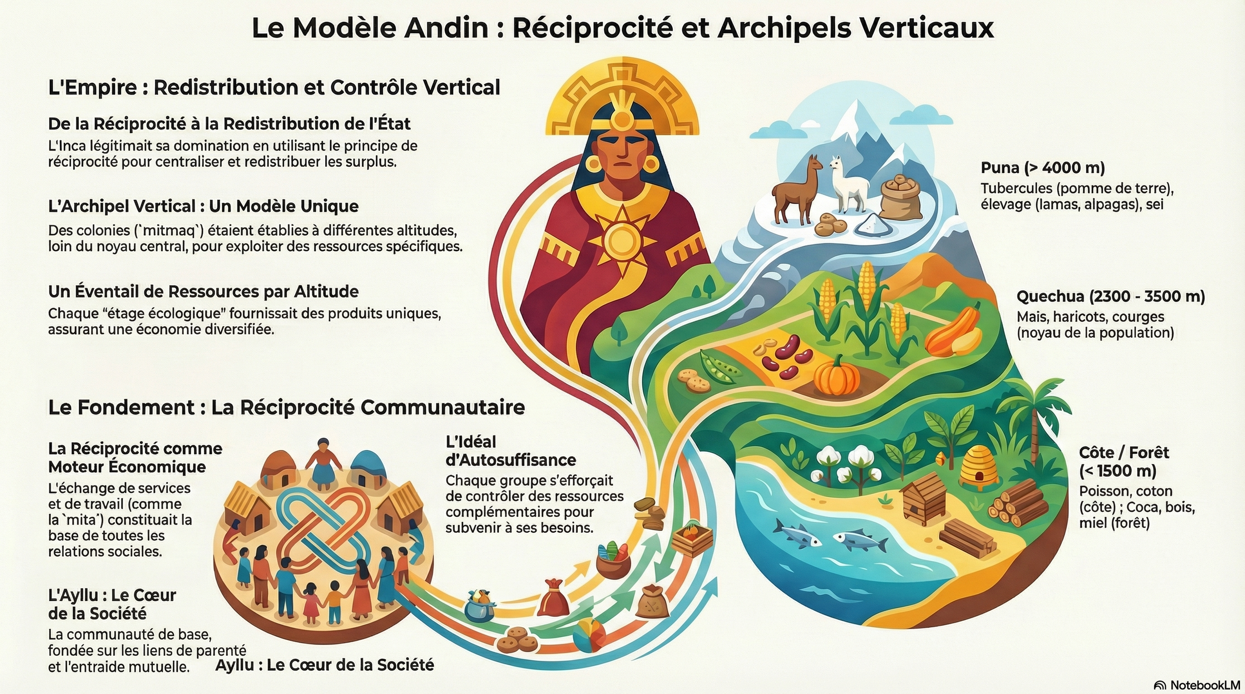 Infographie du modèle andin de réciprocité et des archipels verticaux d'altitude