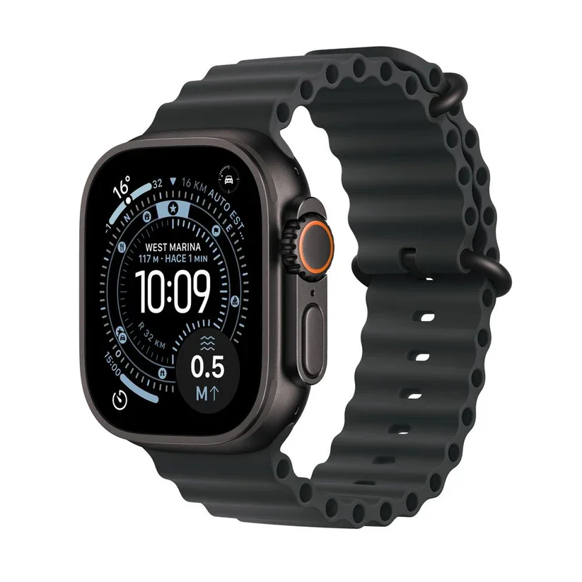 Apple Watch Ultra 3 avec bracelet Ocean noir et cadran de navigation marine