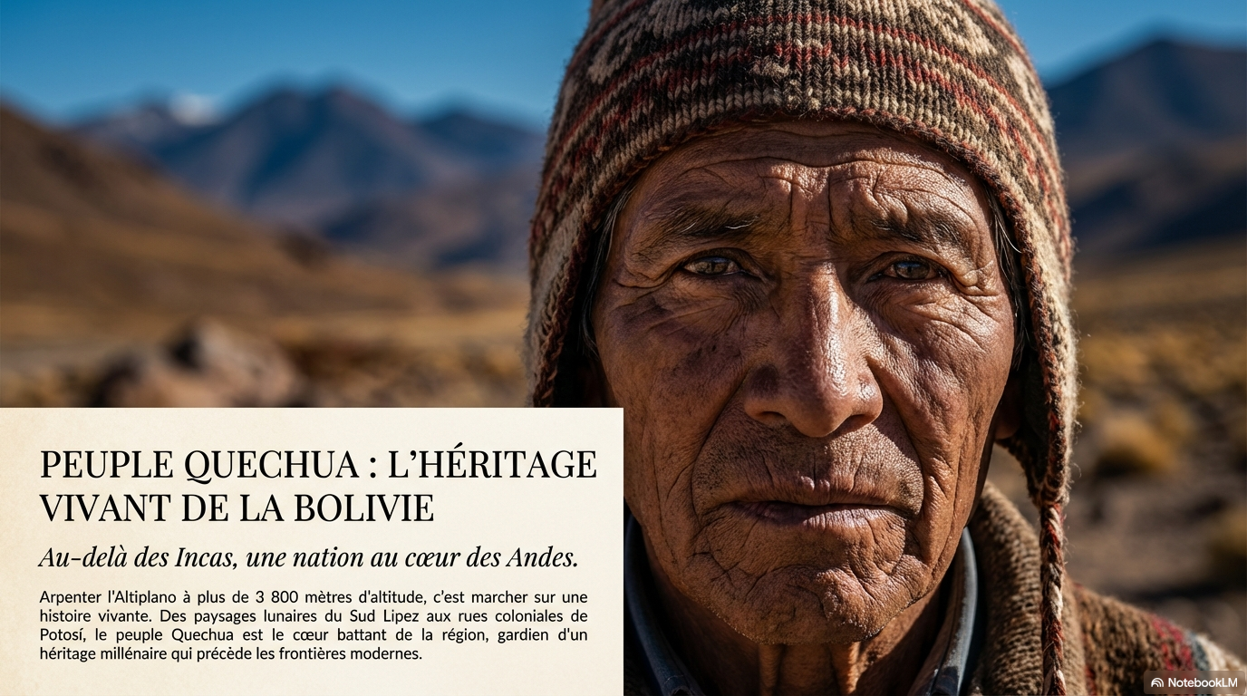 Portrait d'un homme quechua des hauts plateaux boliviens coiffé d'un chullo