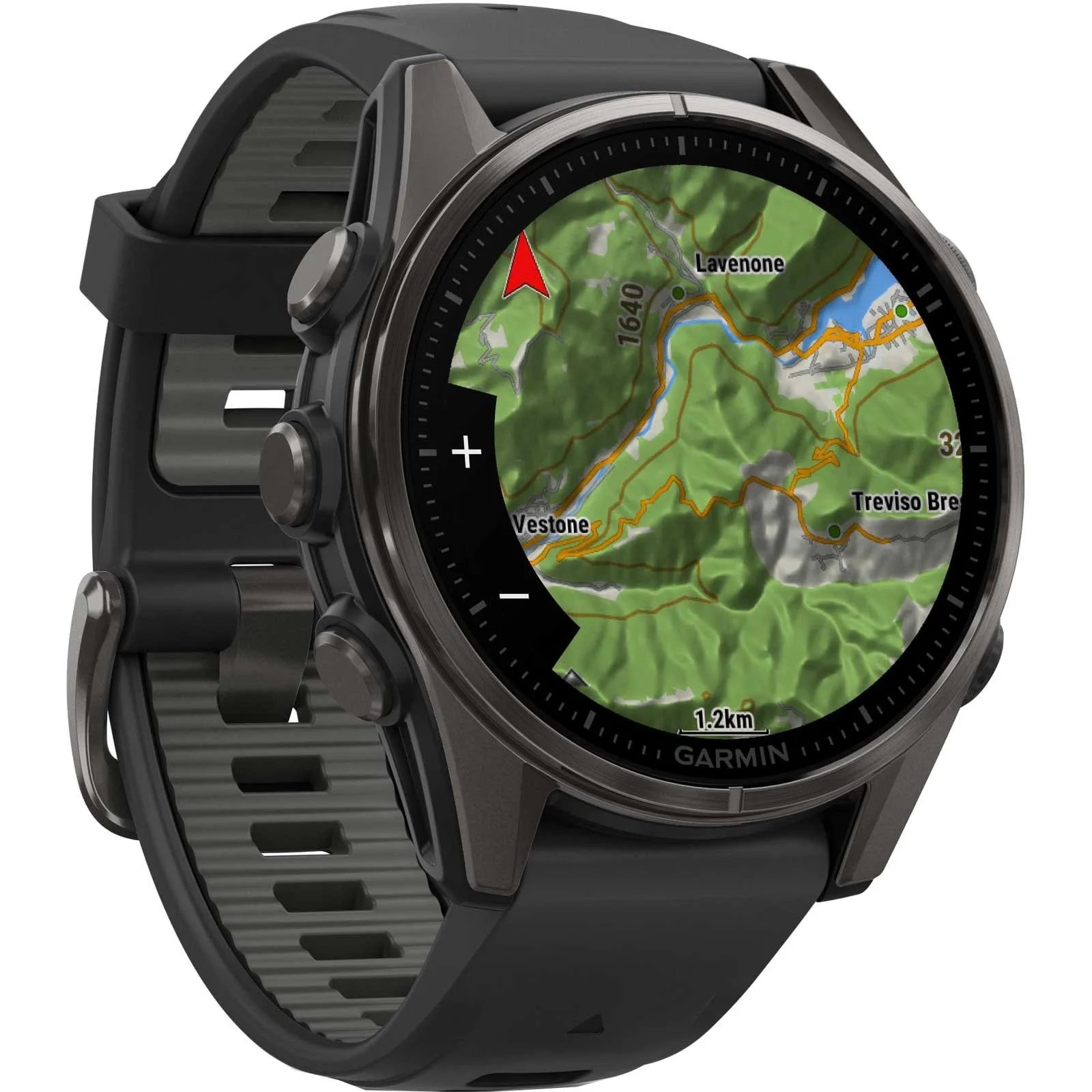 Garmin Fenix 8 affichant une carte topographique de randonnée