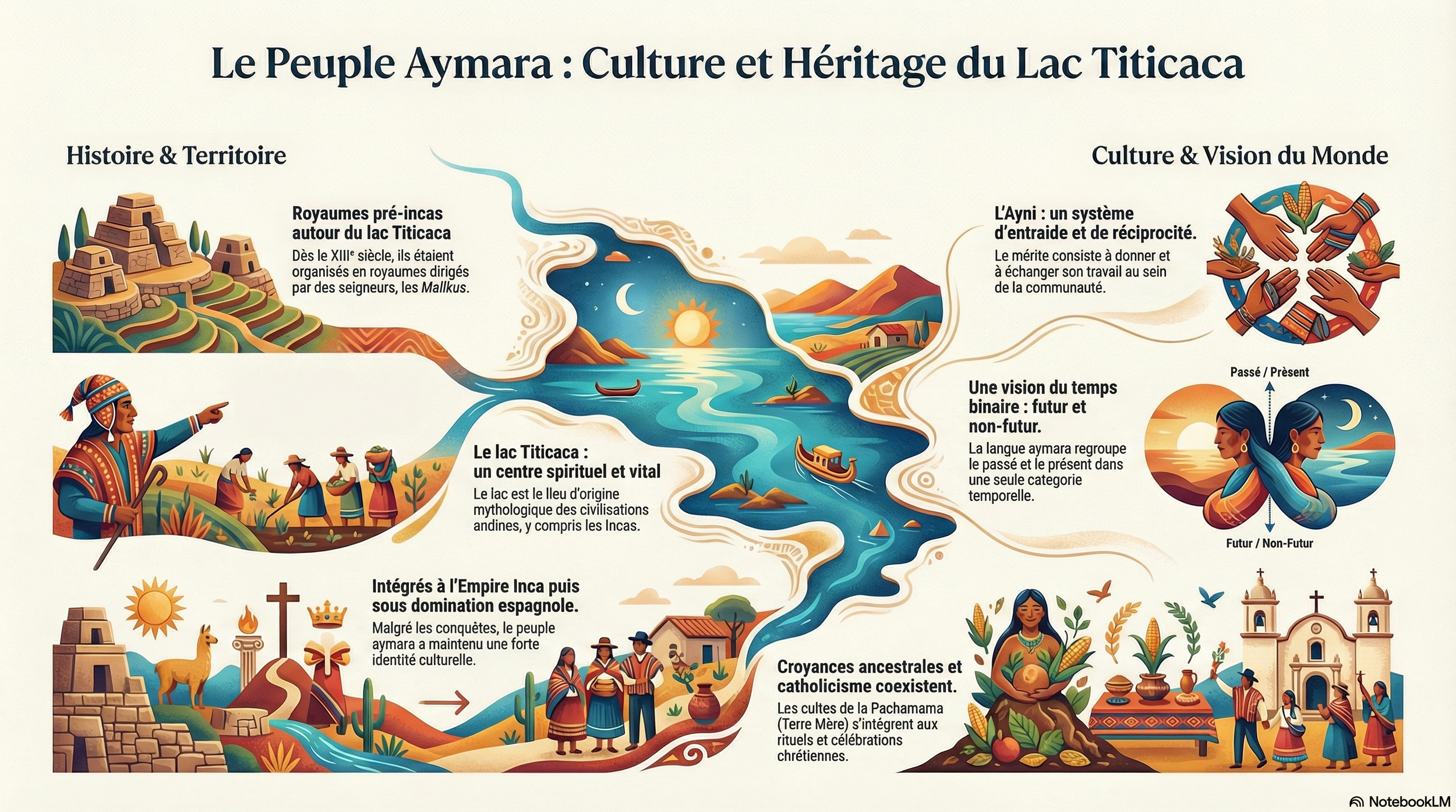 Infographie sur la culture aymara et l'héritage du lac Titicaca