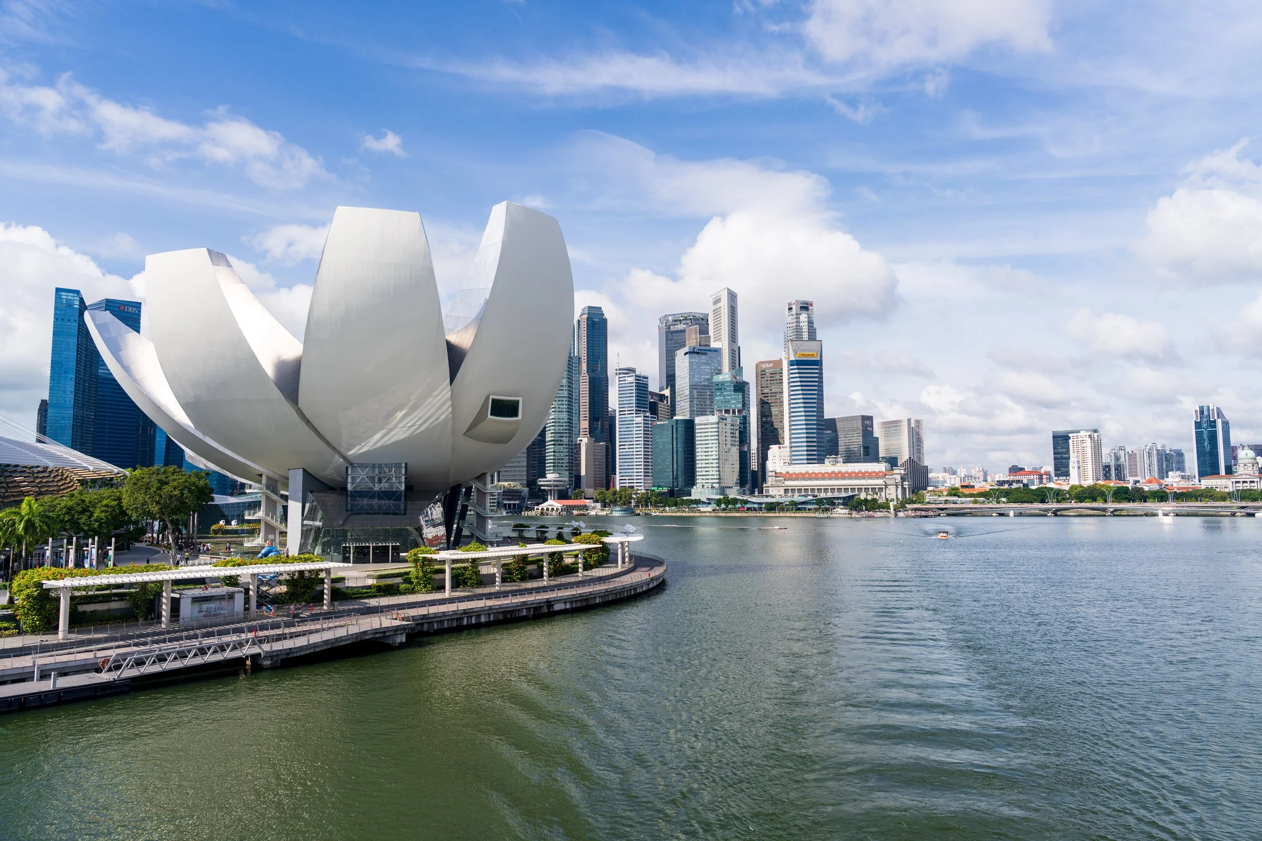 ArtScience Museum en forme de fleur de lotus devant les tours de Singapour